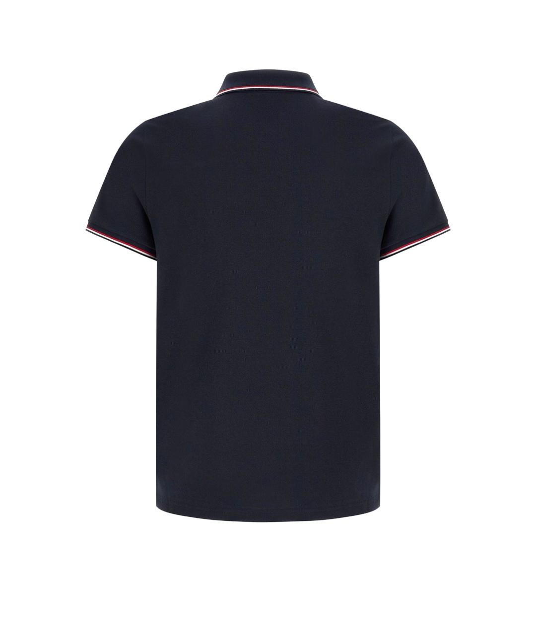 MONCLER Темно-синее хлопковое поло с коротким рукавом, фото 2