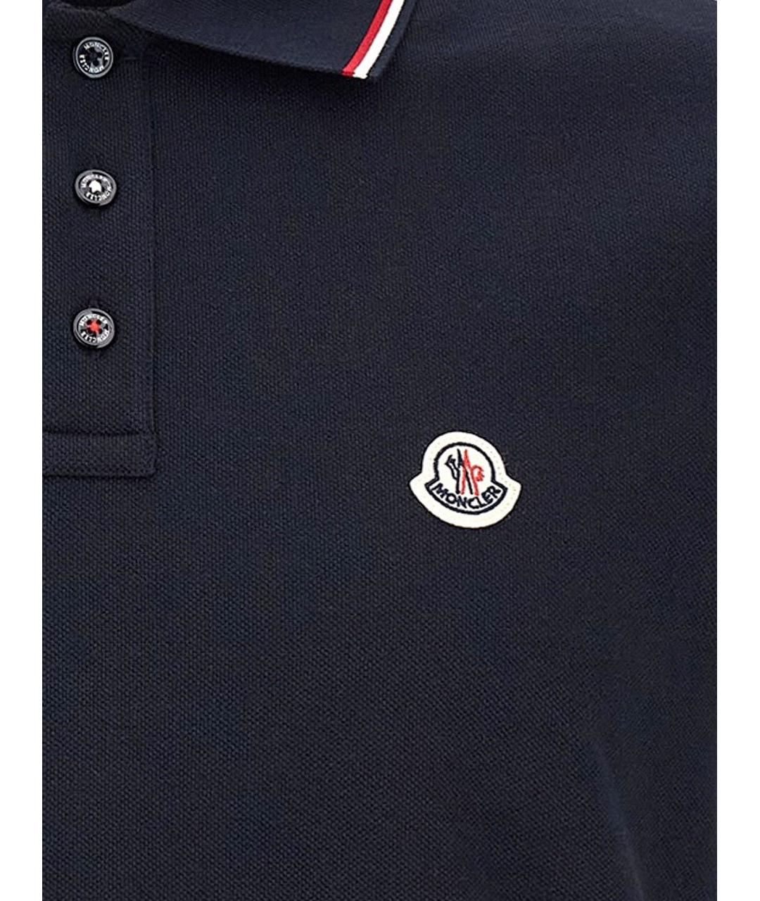 MONCLER Темно-синее хлопковое поло с коротким рукавом, фото 3
