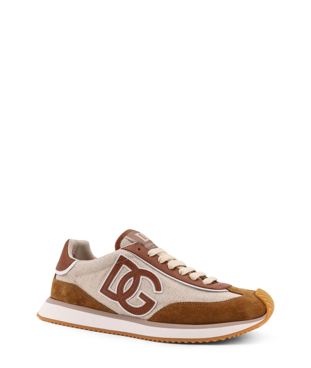 DOLCE&GABBANA Бежевые текстильные низкие кроссовки / кеды, фото 2