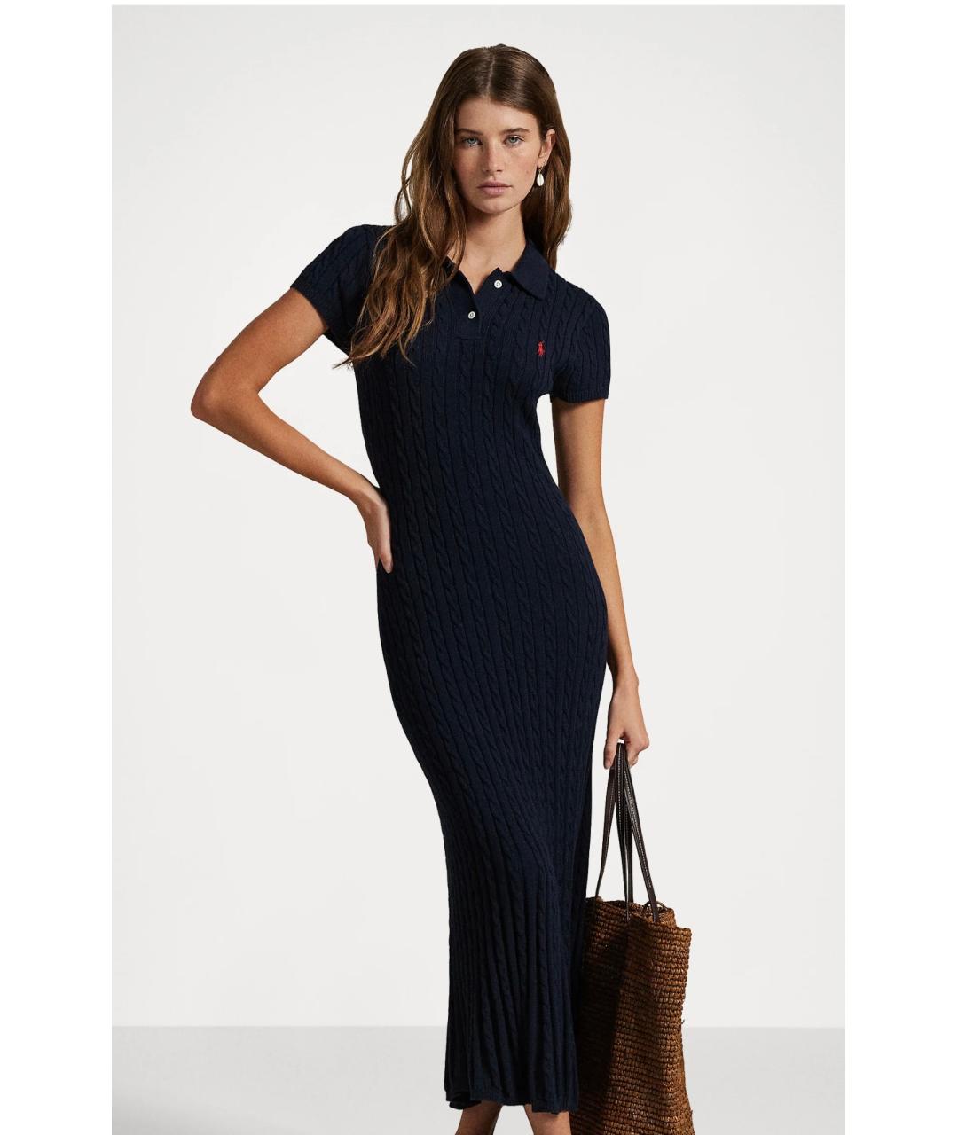 POLO RALPH LAUREN Синее хлопковое повседневное платье, фото 6