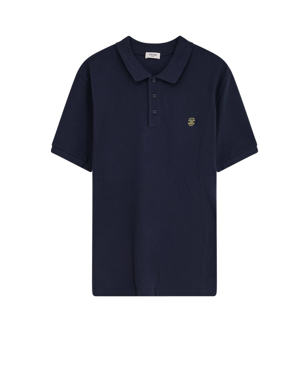 CELINE Темно-синее хлопковое поло с коротким рукавом, фото 1