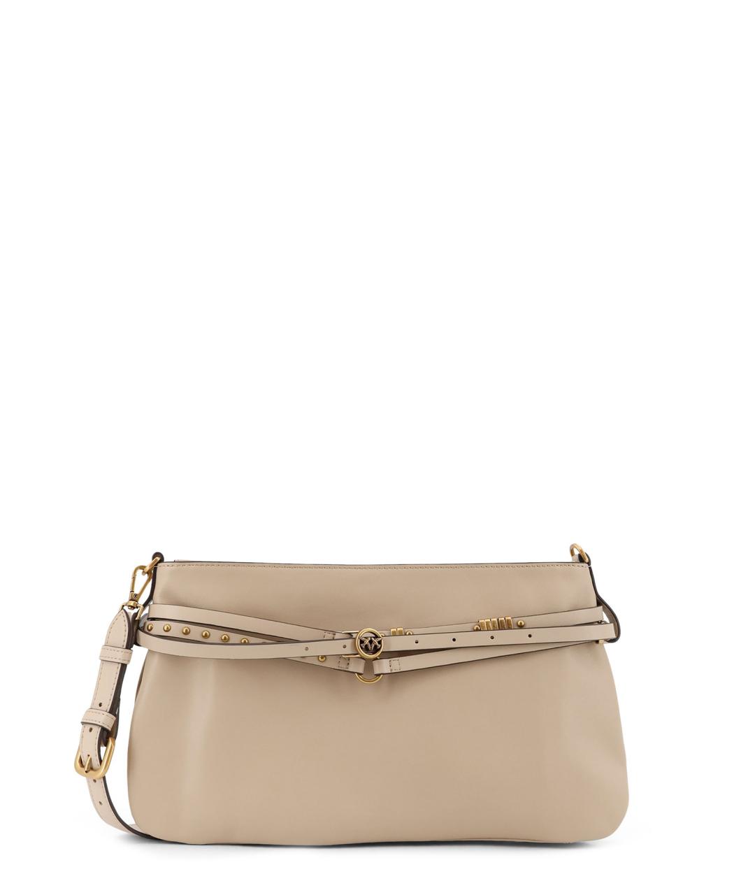 PINKO Бежевая кожаная сумка через плечо, фото 1