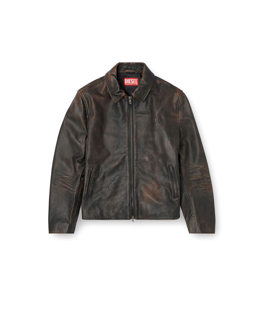 DIESEL Коричневая кожаная куртка, фото 1