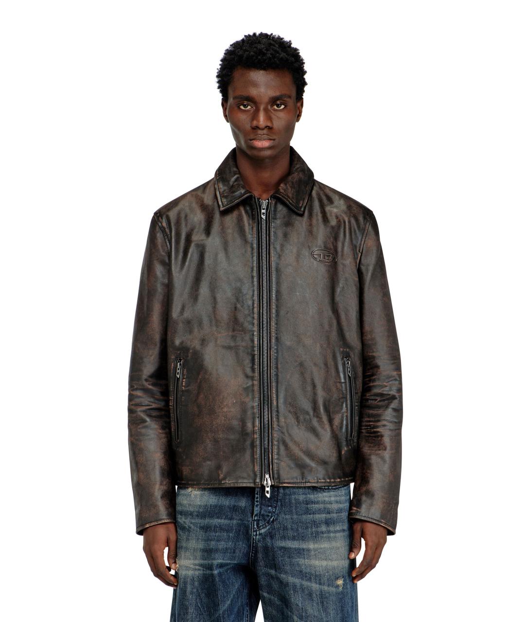 DIESEL Коричневая кожаная куртка, фото 2