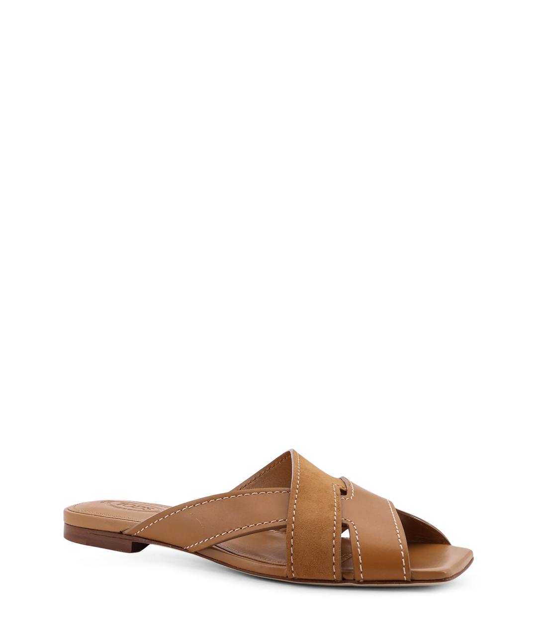 TOD'S Коричневые кожаные шлепанцы, фото 2