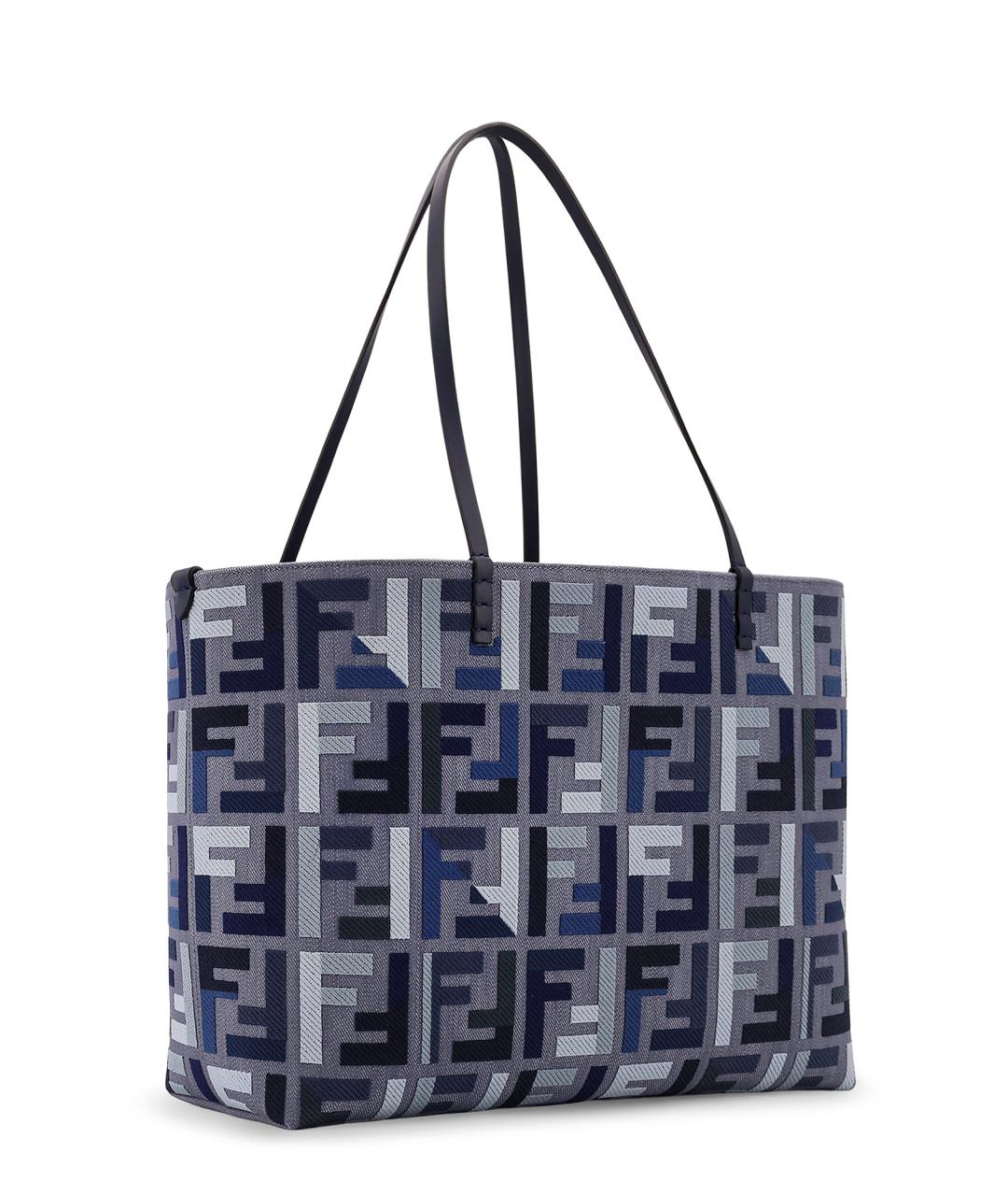FENDI Синяя жаккардовая сумка тоут, фото 3