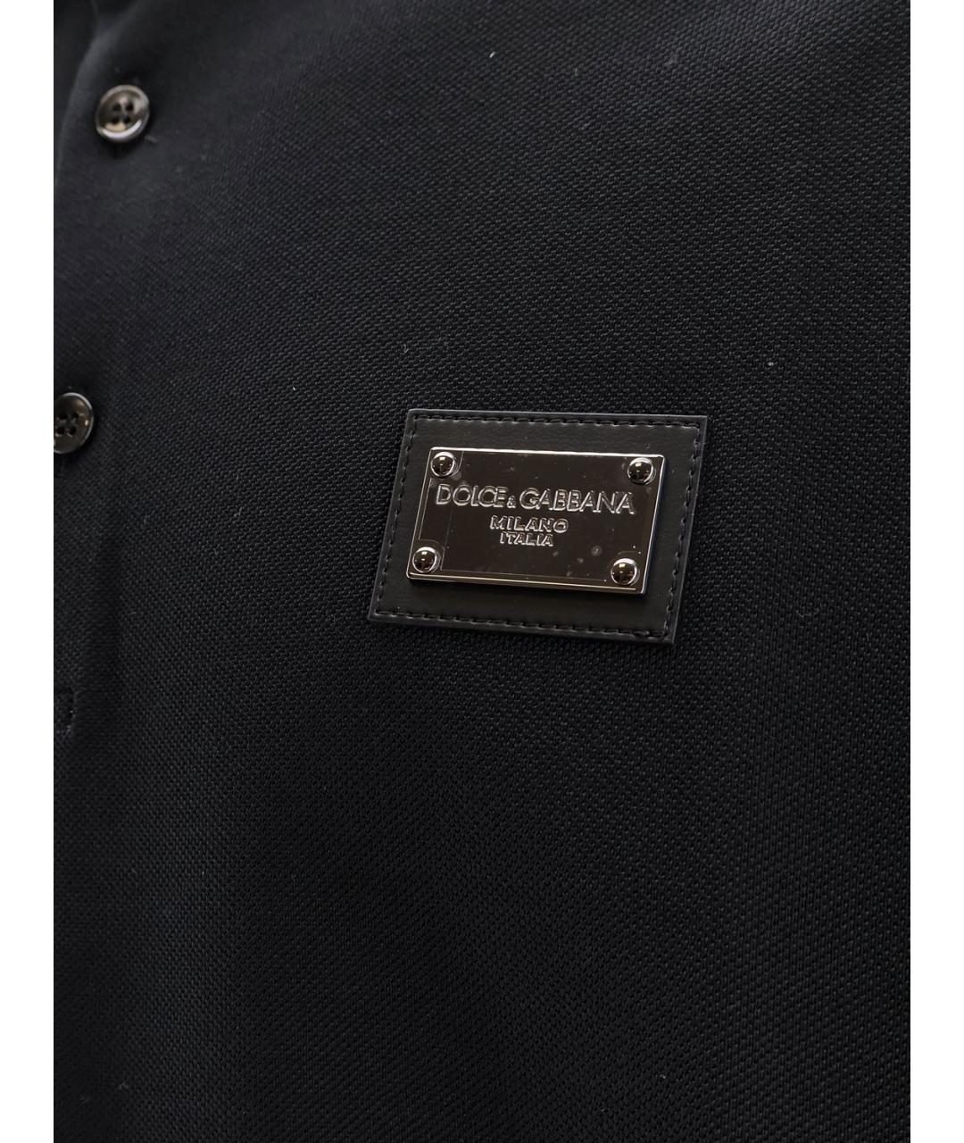 DOLCE&GABBANA Черное хлопковое поло с коротким рукавом, фото 3