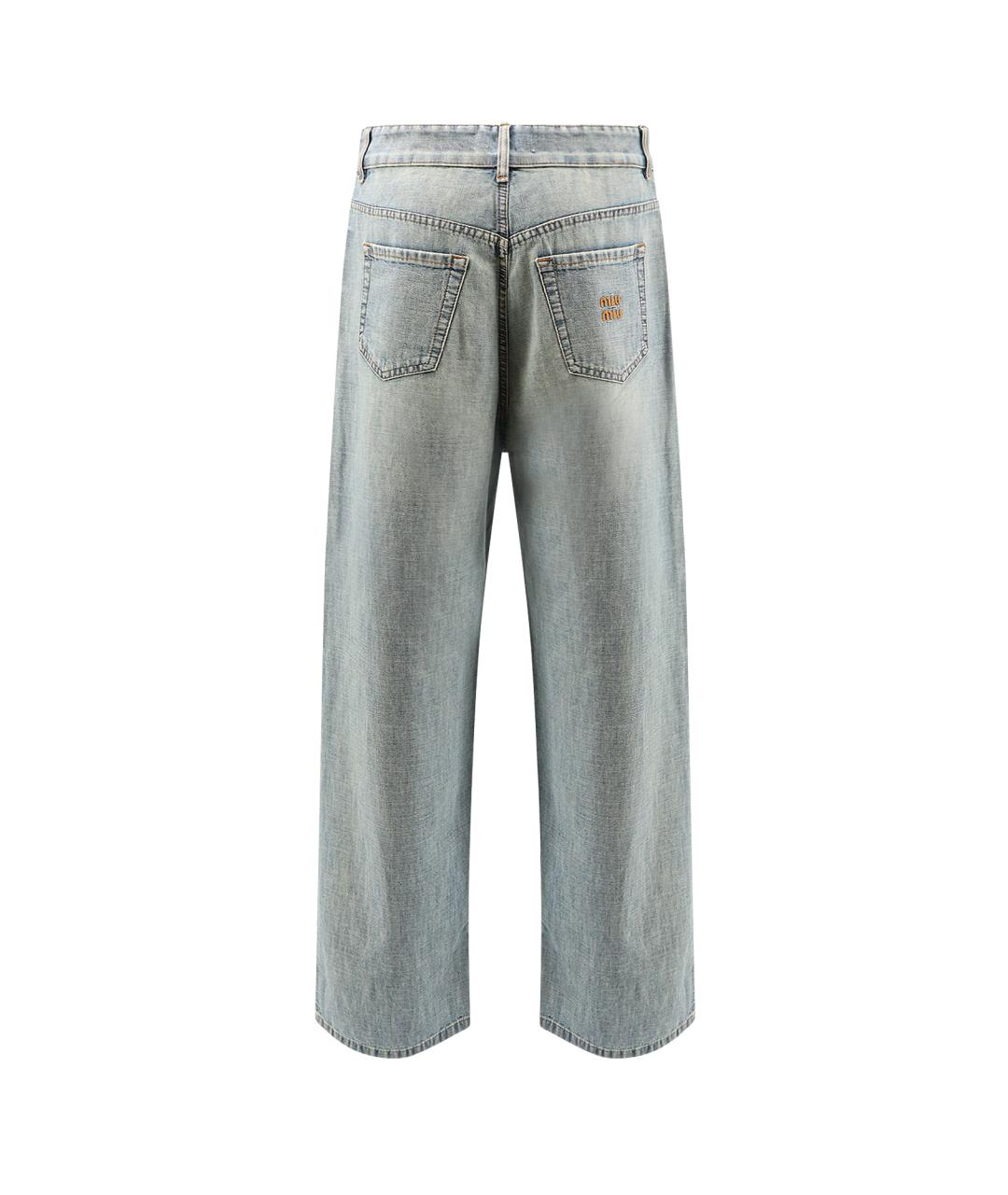 MIU MIU Голубые хлопковые прямые джинсы, фото 2
