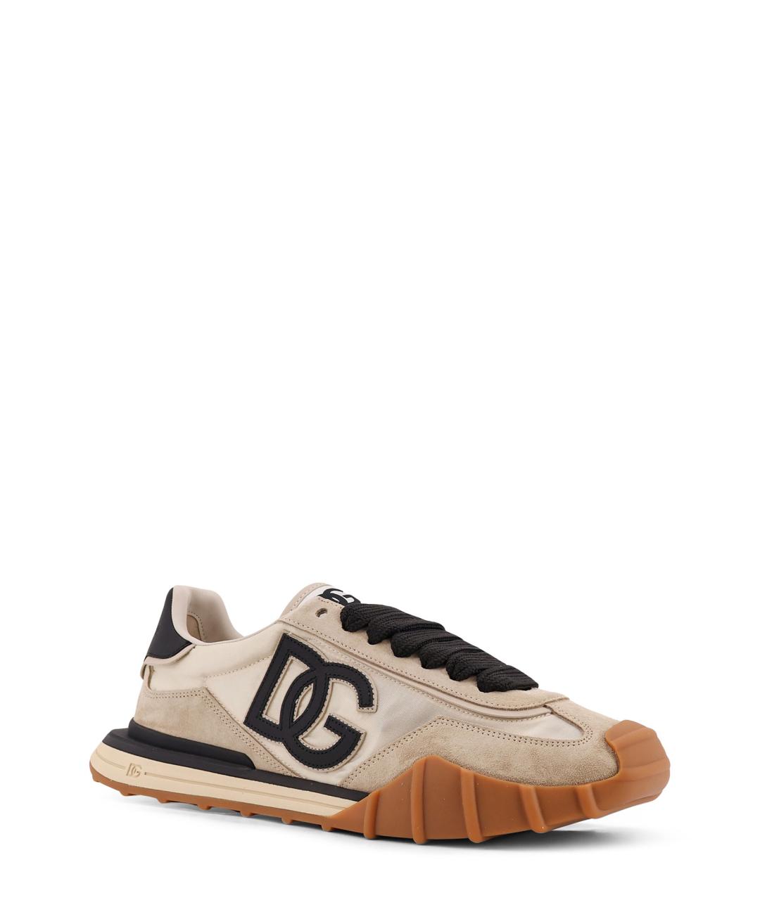 DOLCE&GABBANA Бежевые текстильные низкие кроссовки / кеды, фото 2