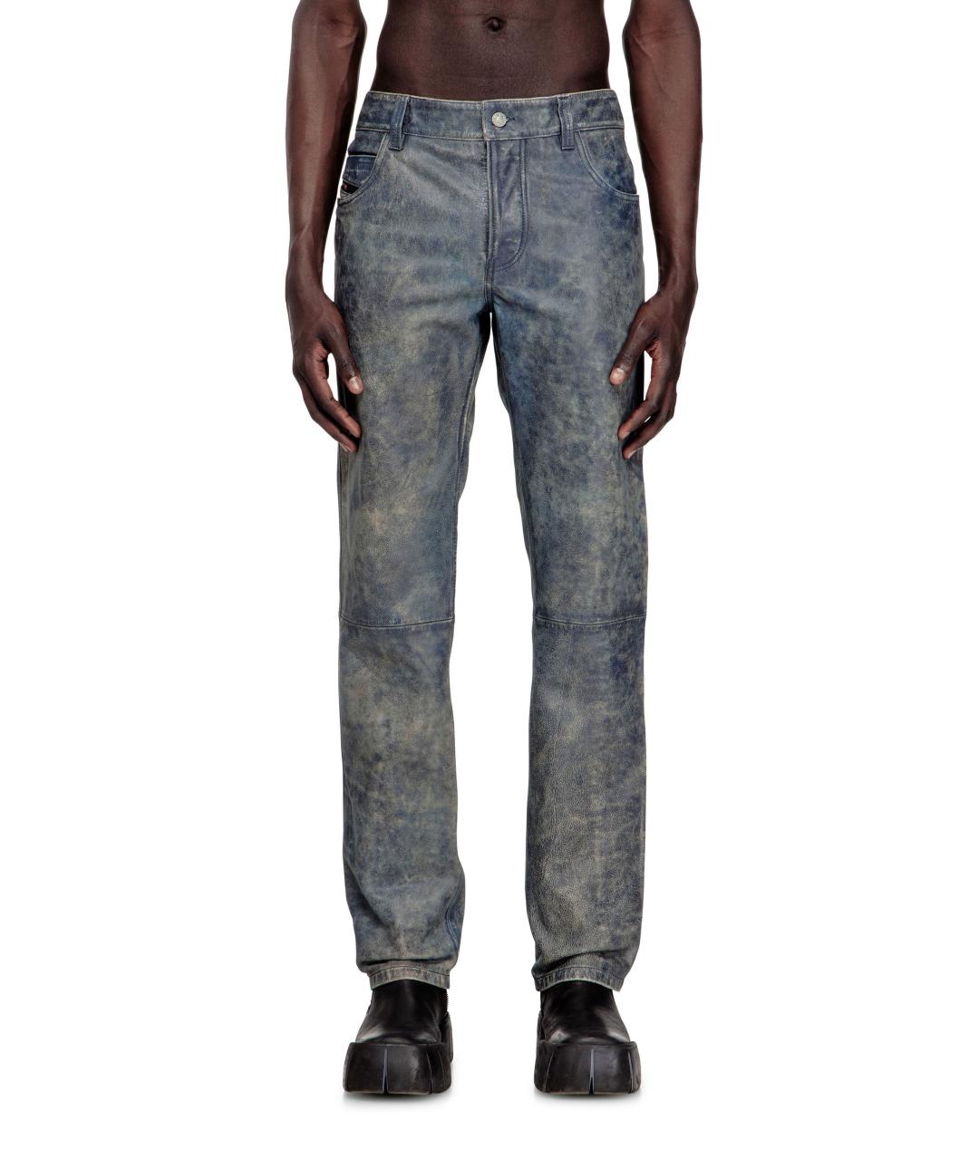 DIESEL Синие кожаные повседневные брюки, фото 2