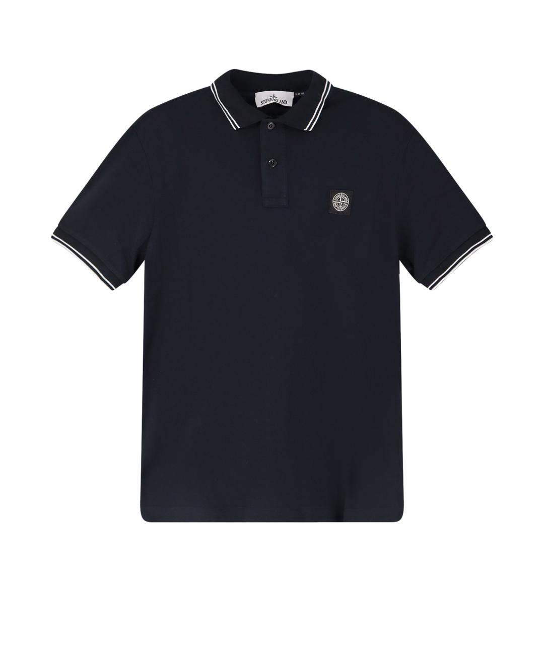 STONE ISLAND Темно-синее хлопковое поло с коротким рукавом, фото 1