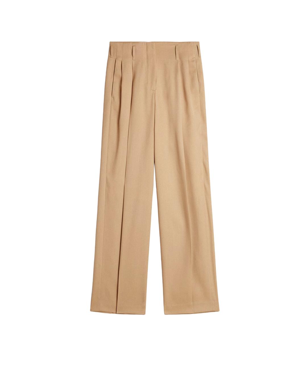 GOLDEN GOOSE DELUXE BRAND Бежевые шерстяные прямые брюки, фото 1