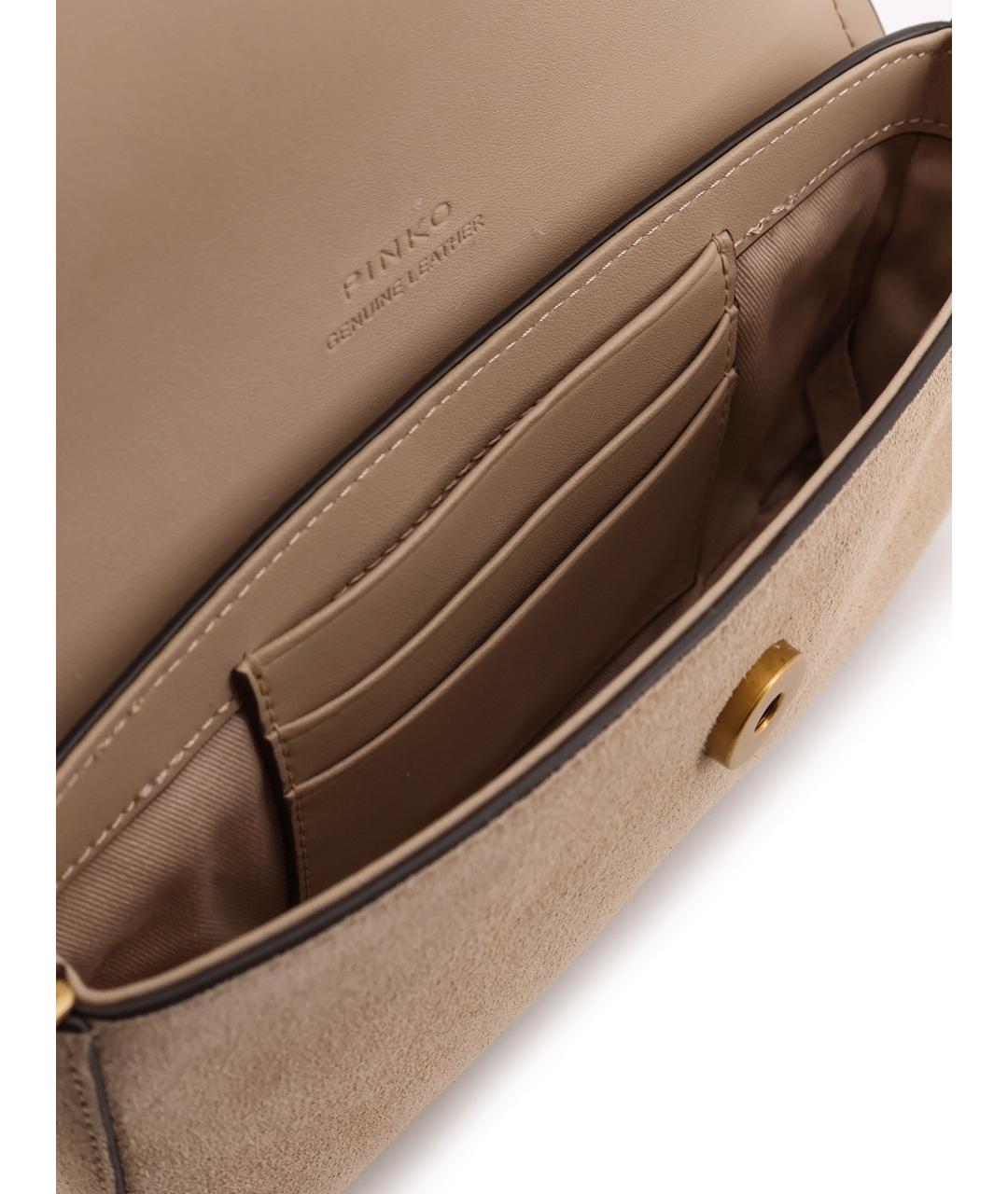 PINKO Бежевая кожаная сумка через плечо, фото 4