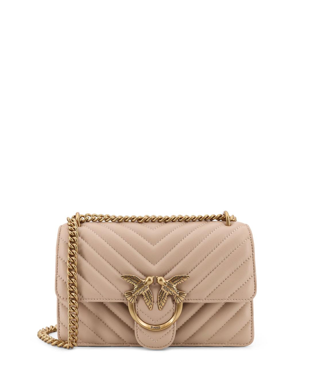 PINKO Бежевая кожаная сумка через плечо, фото 1
