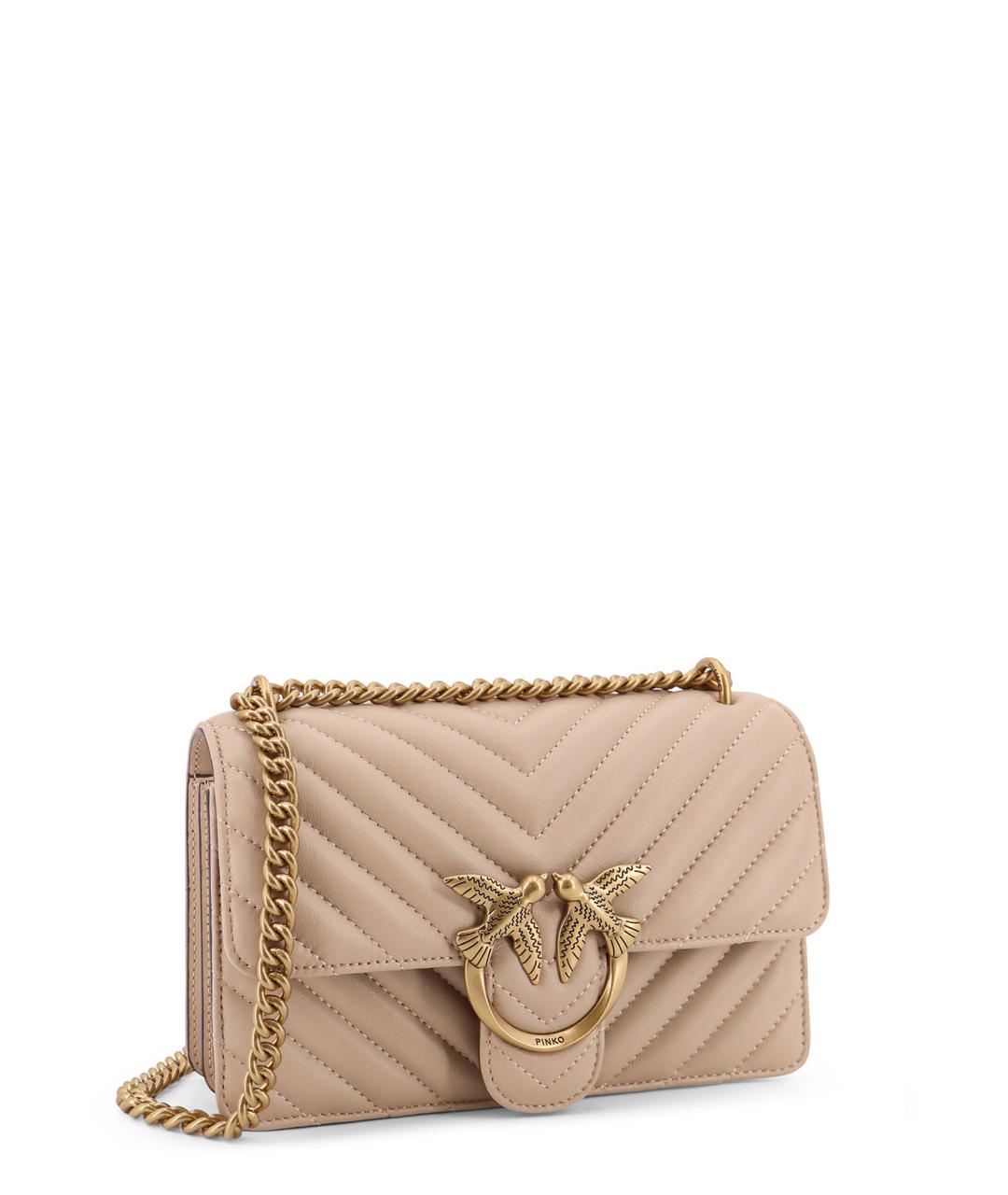PINKO Бежевая кожаная сумка через плечо, фото 3