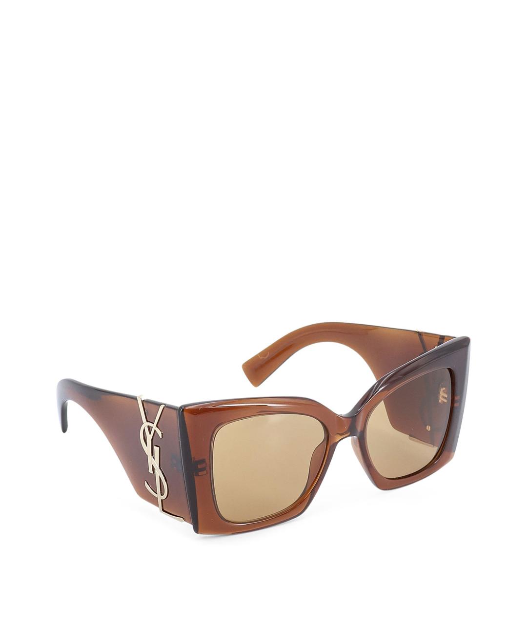 SAINT LAURENT Коричневые пластиковые солнцезащитные очки, фото 1