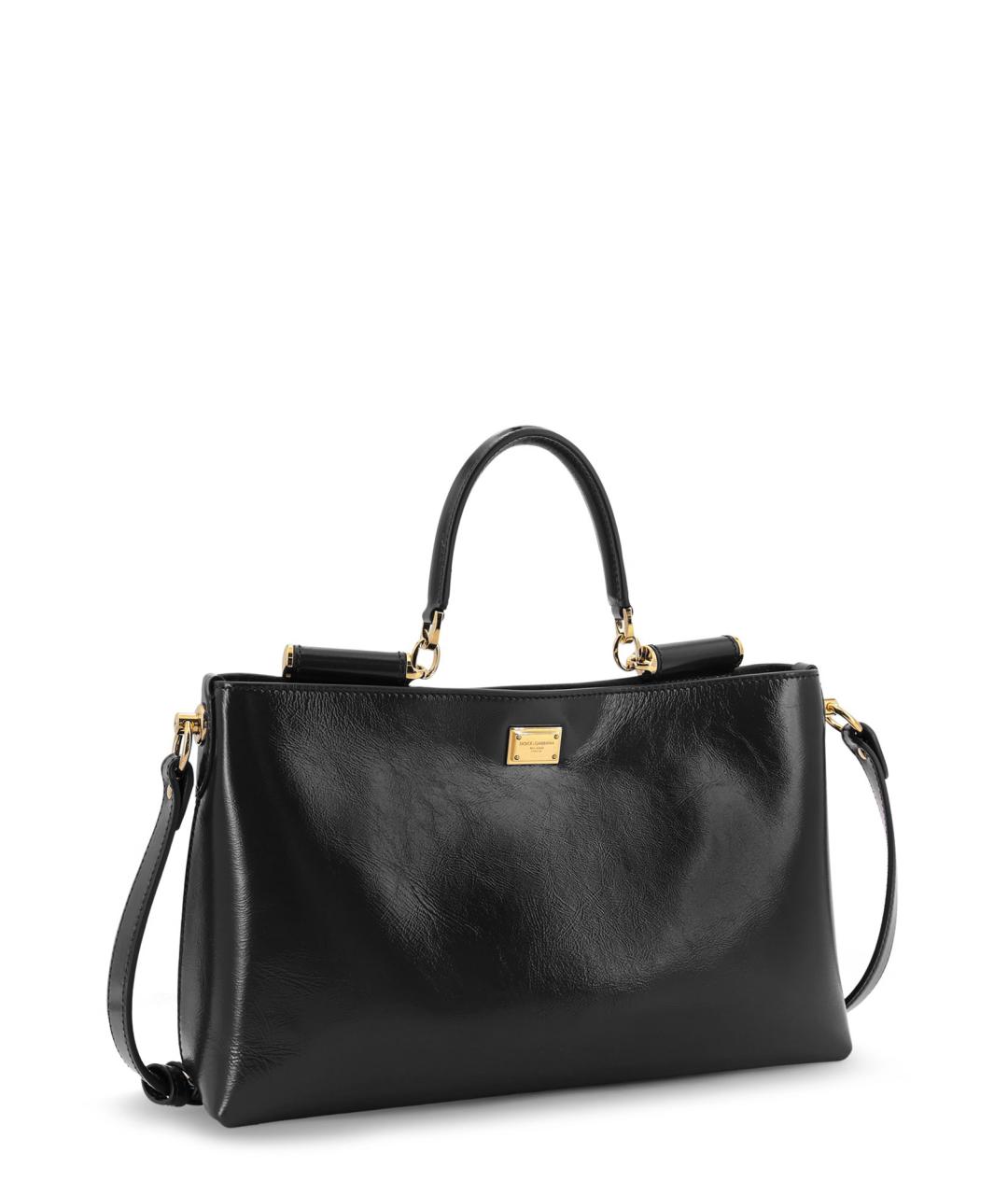 DOLCE&GABBANA Черная кожаная сумка тоут, фото 3