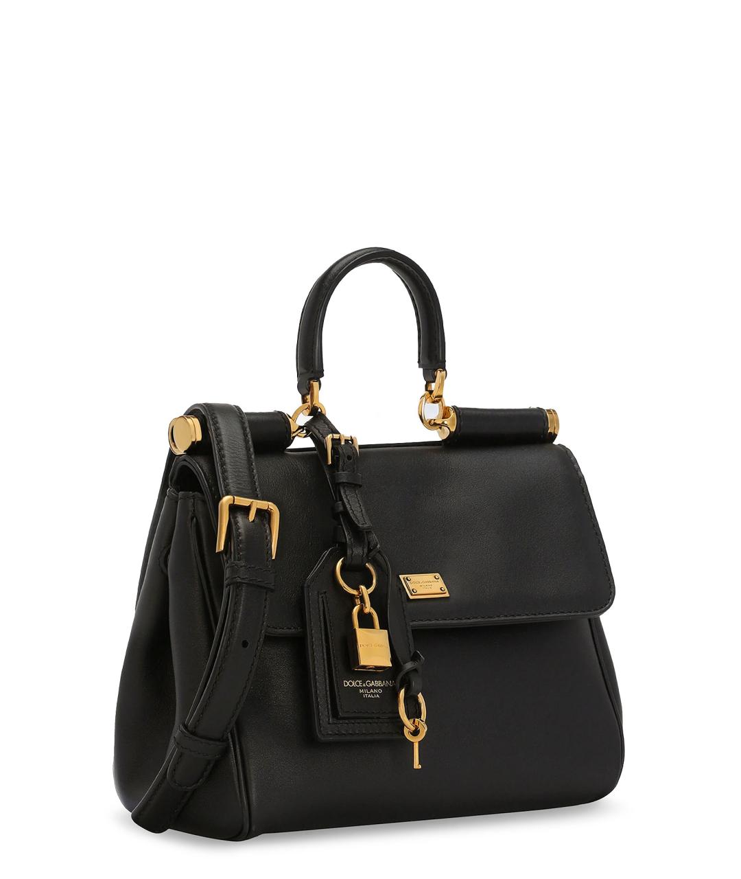 DOLCE&GABBANA Черная кожаная сумка тоут, фото 3