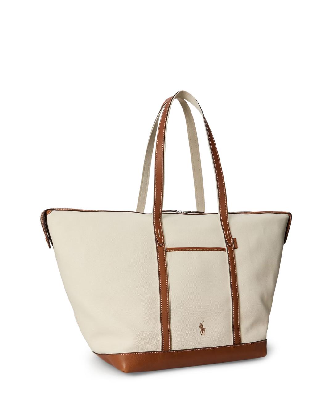POLO RALPH LAUREN Бежевая тканевая сумка тоут, фото 3