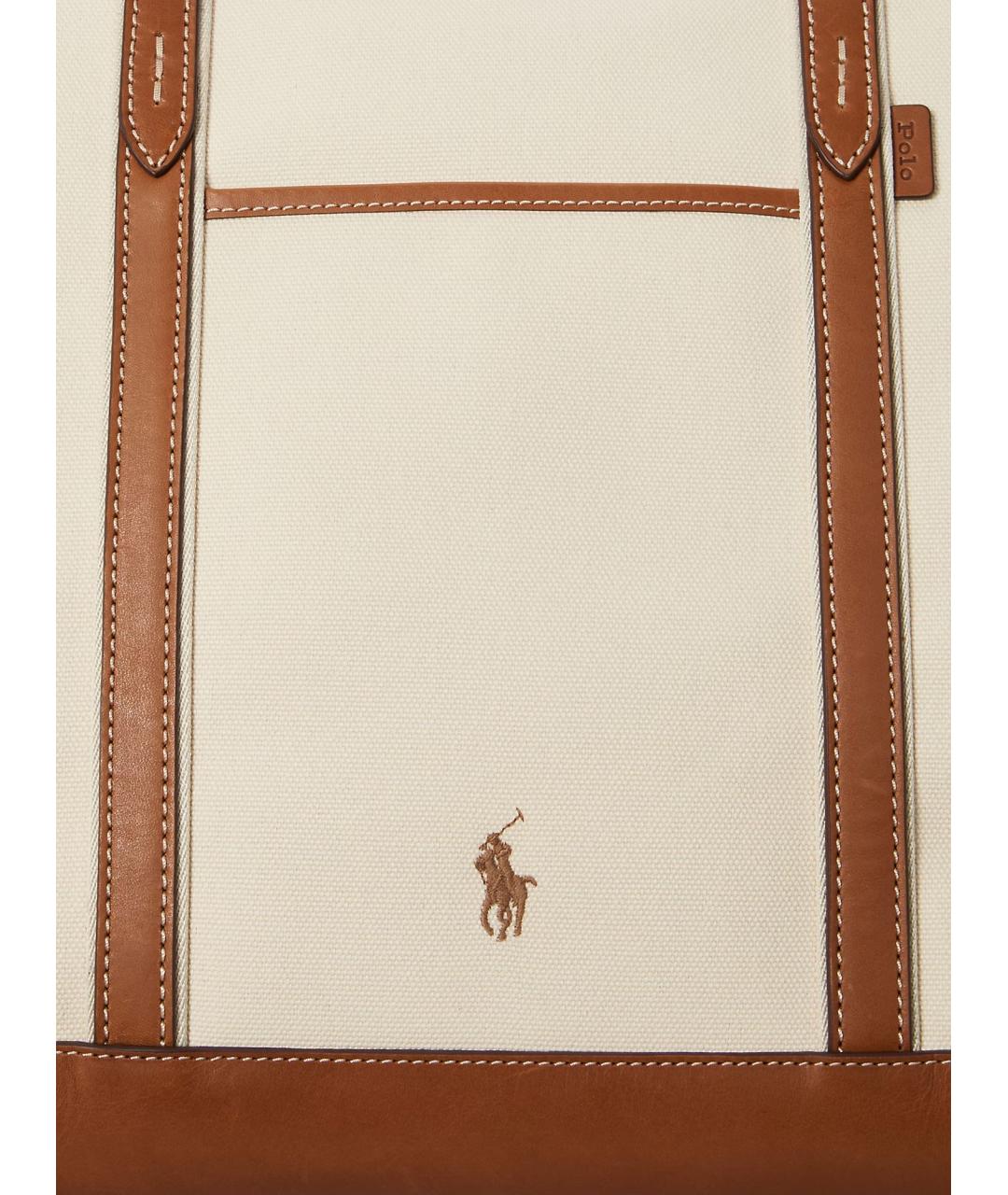 POLO RALPH LAUREN Бежевая тканевая сумка тоут, фото 5
