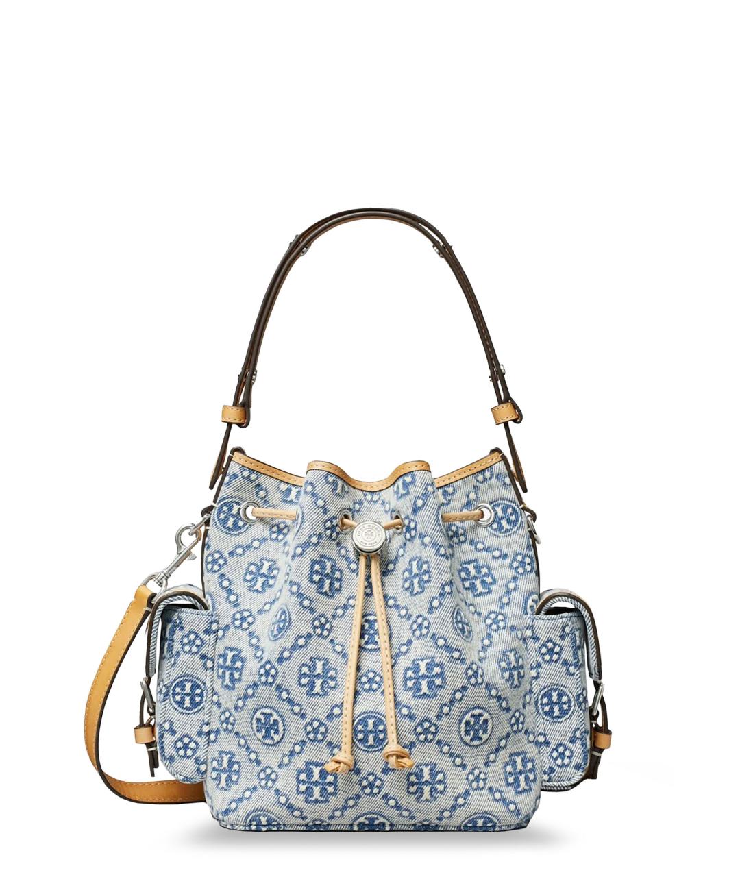 TORY BURCH Голубая тканевая сумка с короткими ручками, фото 1