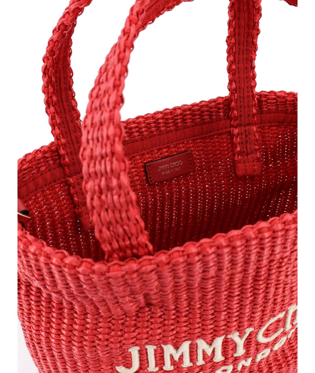 JIMMY CHOO Красная пелетеная сумка тоут, фото 4