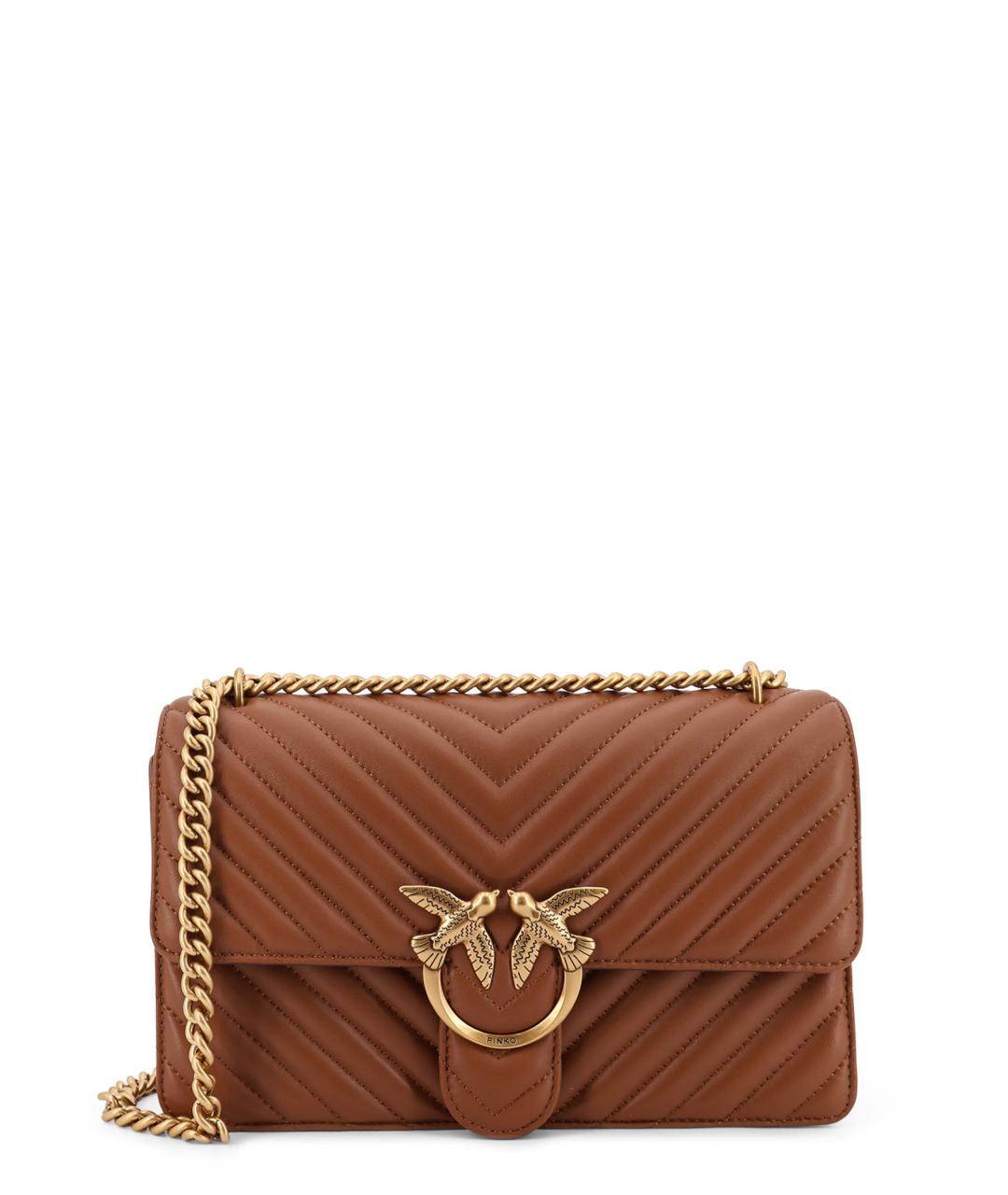 PINKO Коричневая кожаная сумка через плечо, фото 1