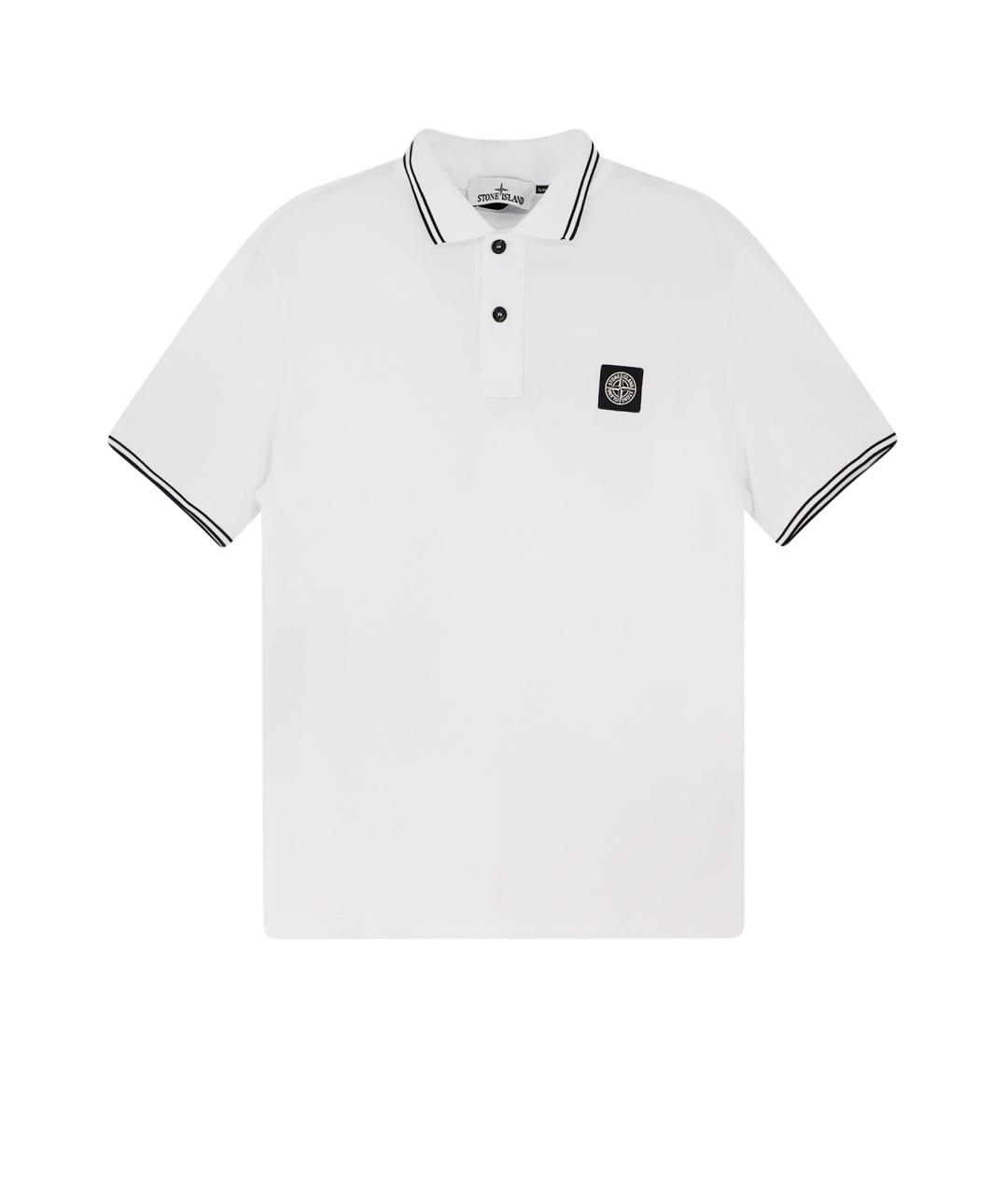 STONE ISLAND Белое хлопковое поло с коротким рукавом, фото 1