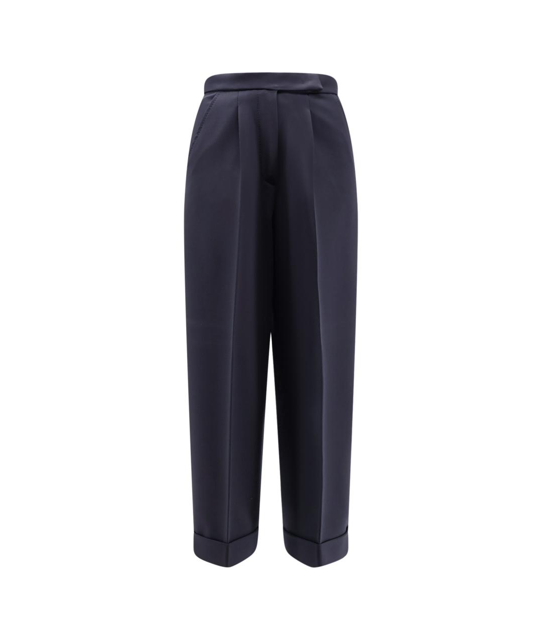 MAX MARA Темно-синие шерстяные прямые брюки, фото 1