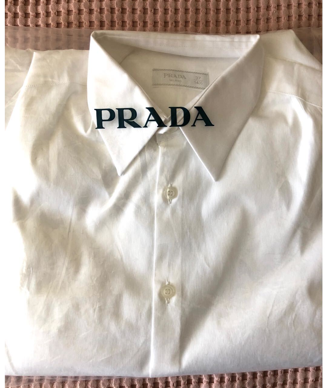 PRADA Белая хлопко-полиэстеровая классическая рубашка, фото 6
