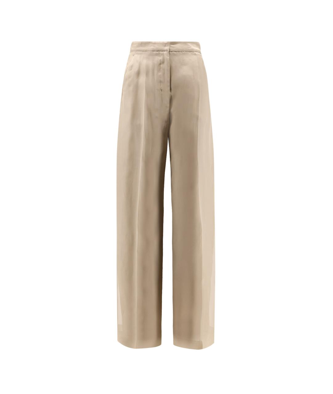MAX MARA Бежевые шелковые прямые брюки, фото 1