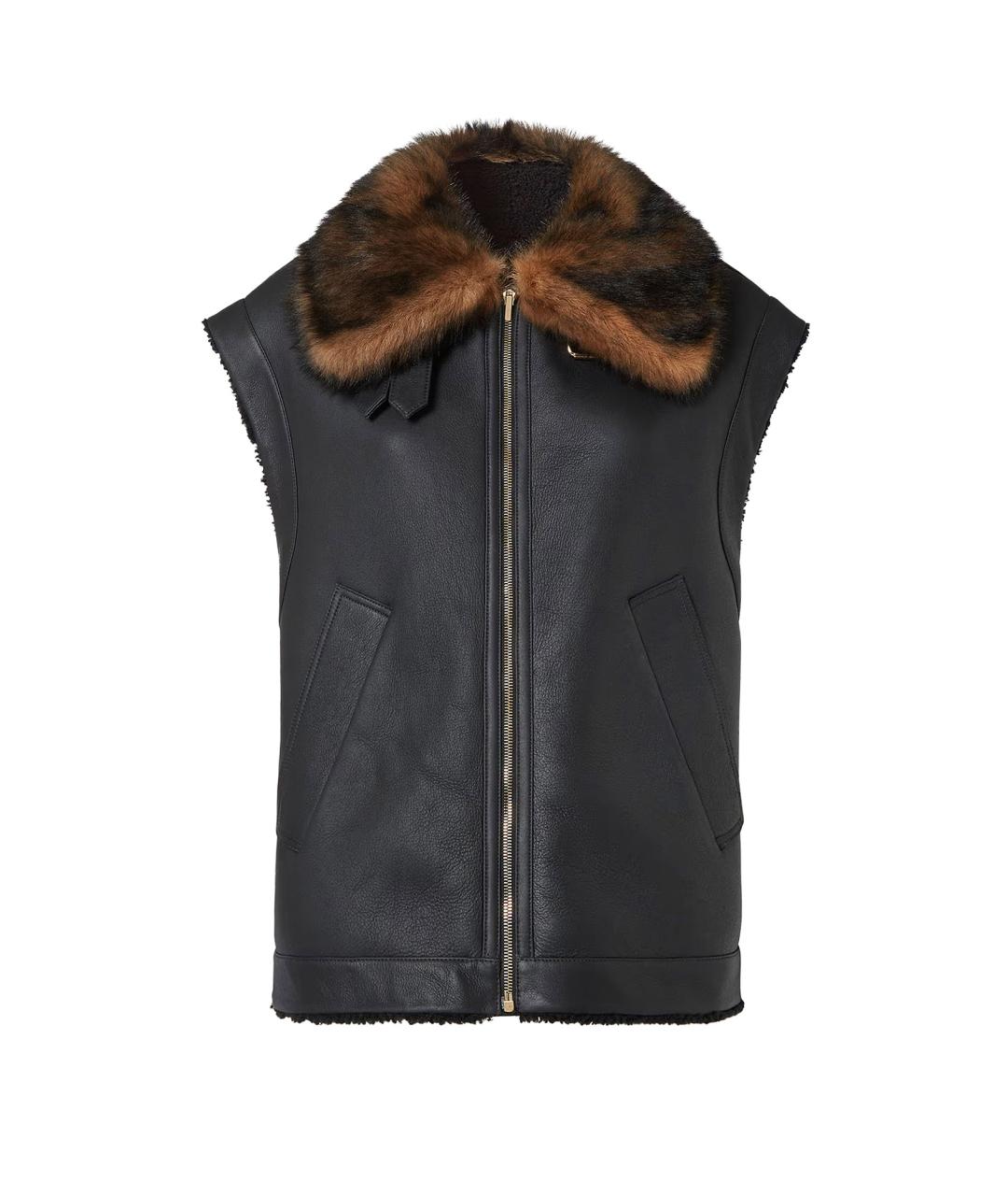 FENDI Черный кожаный жилет, фото 1