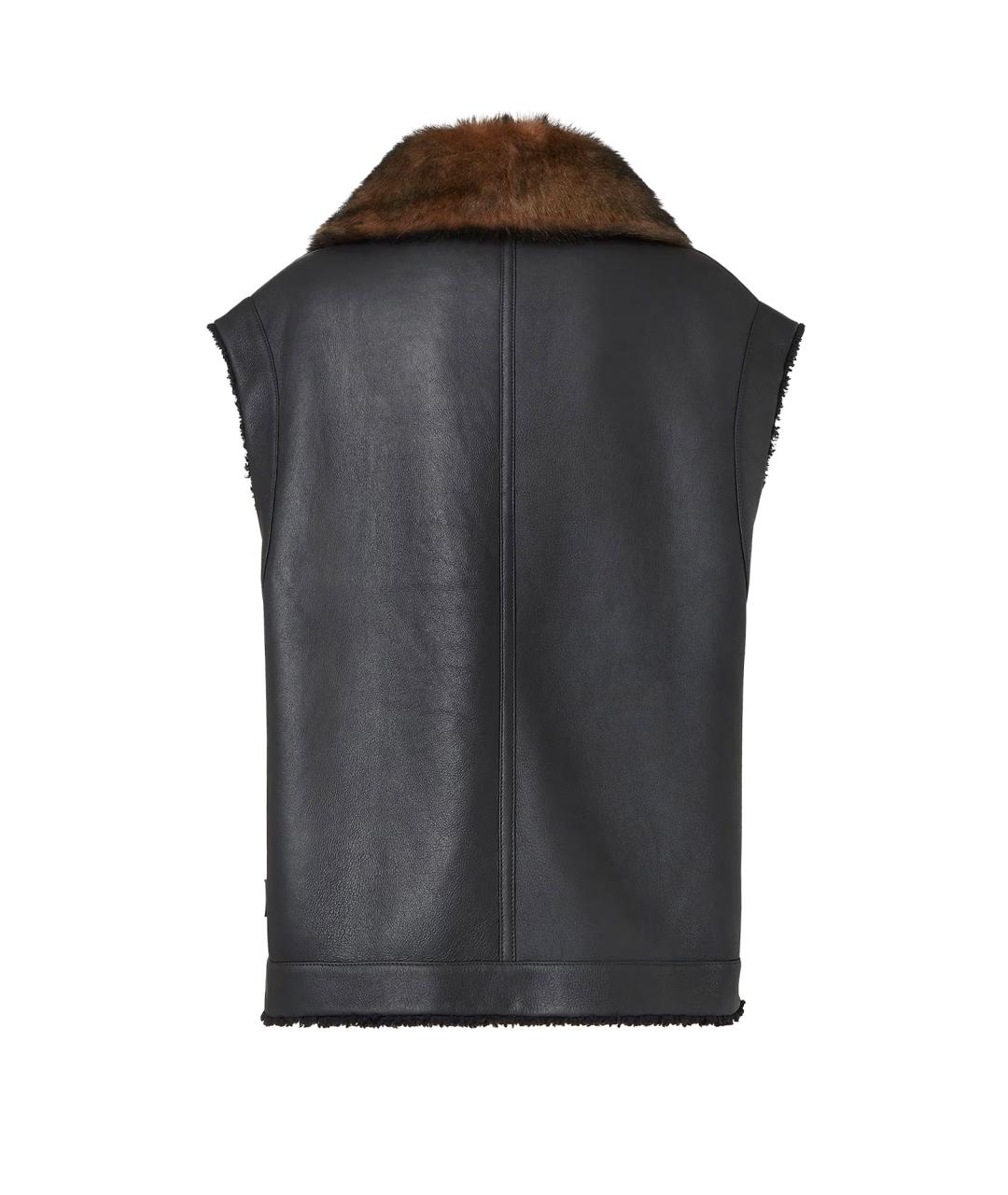 FENDI Черный кожаный жилет, фото 2