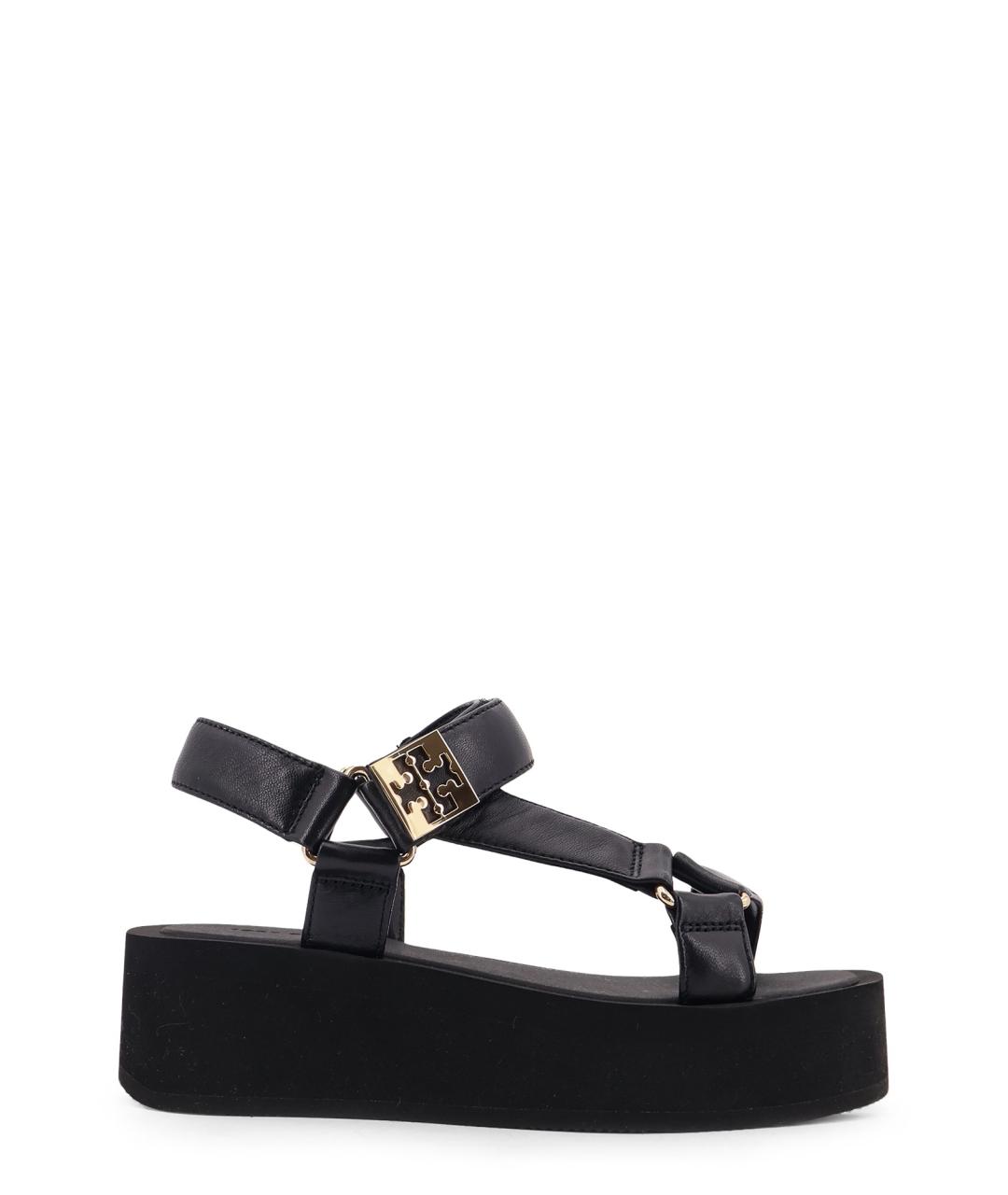 TORY BURCH Черные кожаные босоножки, фото 1