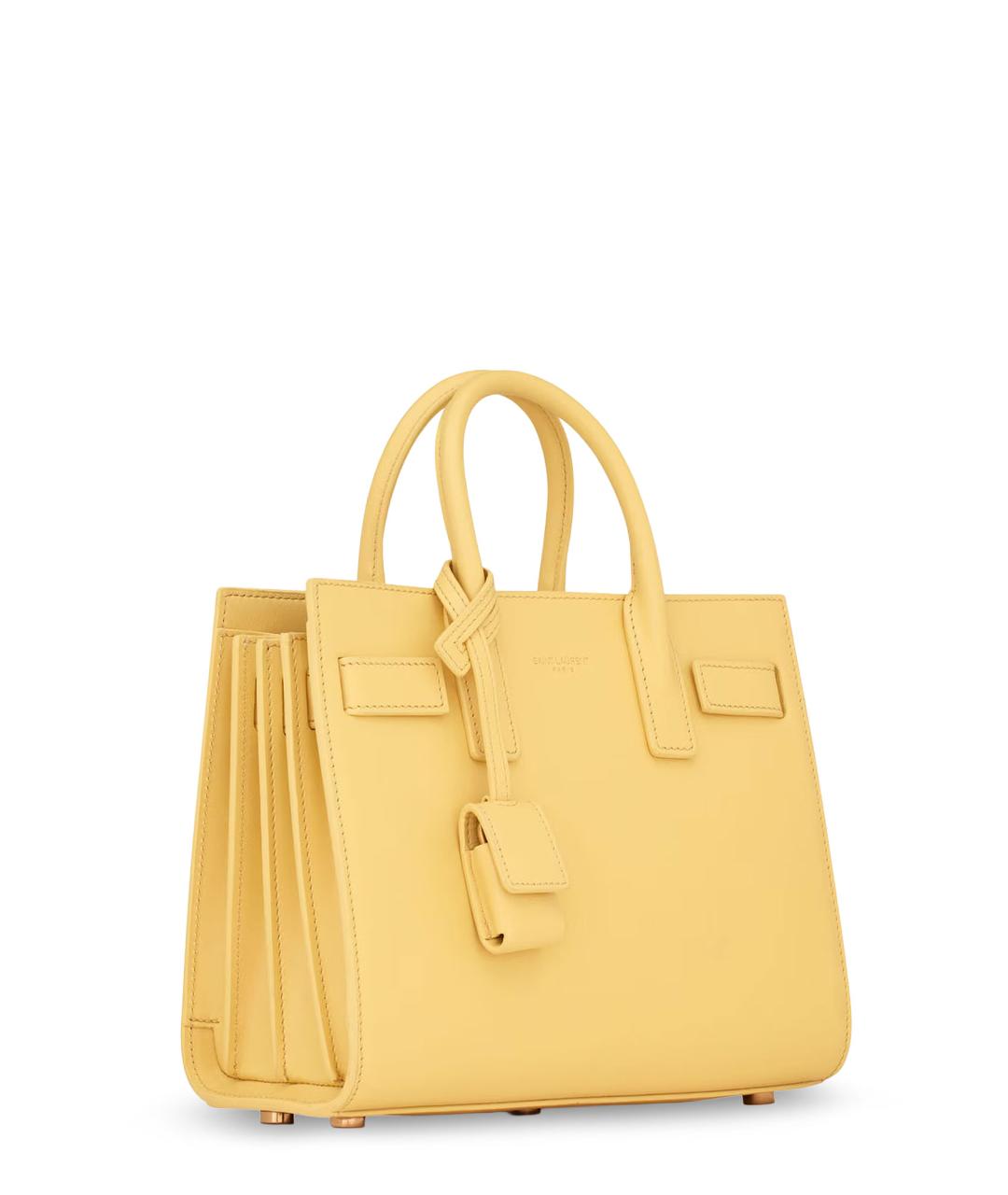 SAINT LAURENT Желтая кожаная сумка тоут, фото 3