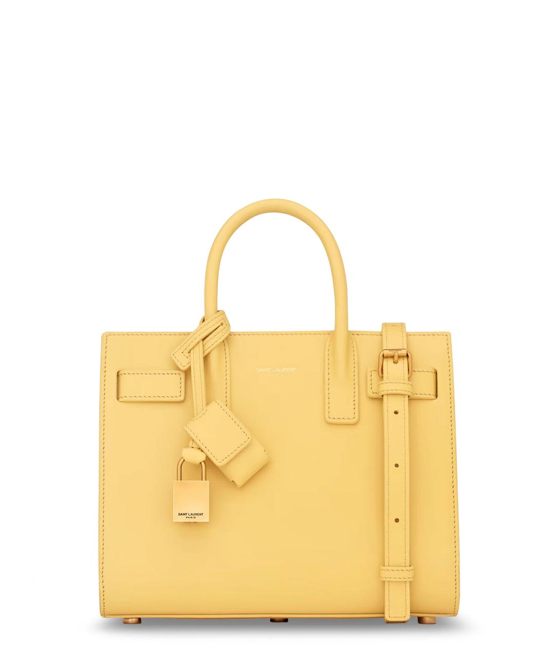 SAINT LAURENT Желтая кожаная сумка тоут, фото 1