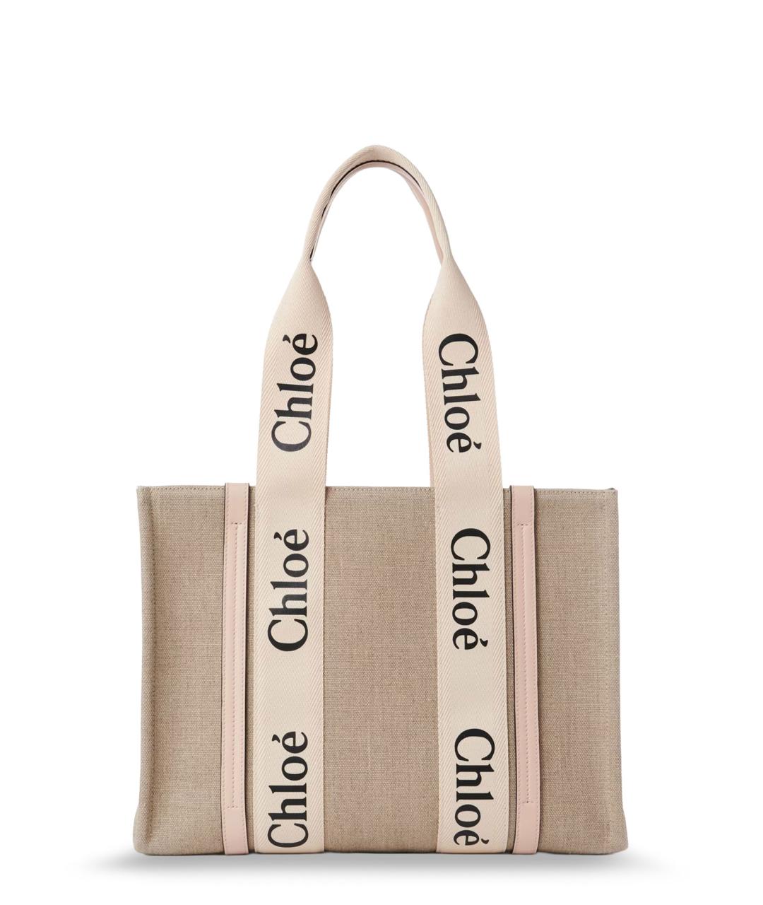 CHLOE Розовая льняная сумка тоут, фото 1