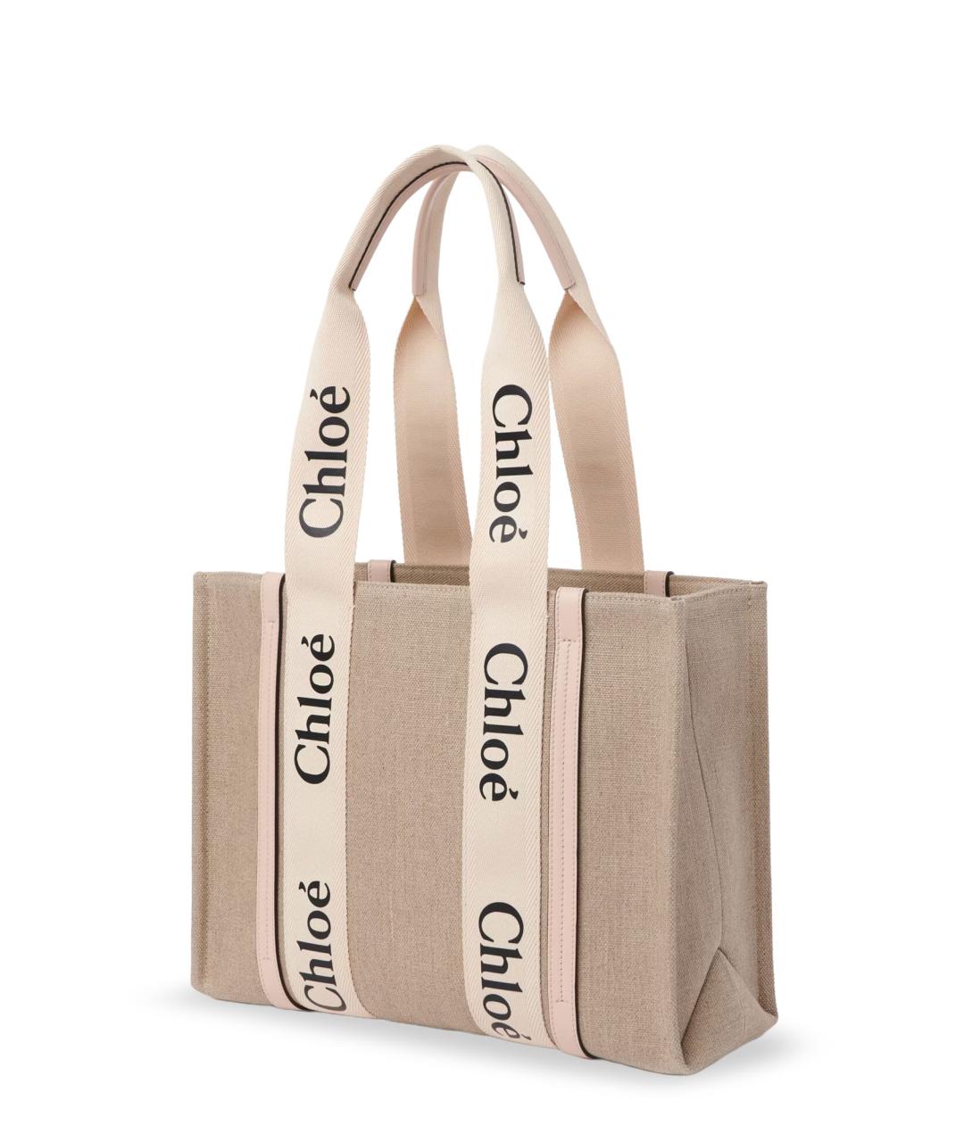 CHLOE Розовая льняная сумка тоут, фото 3
