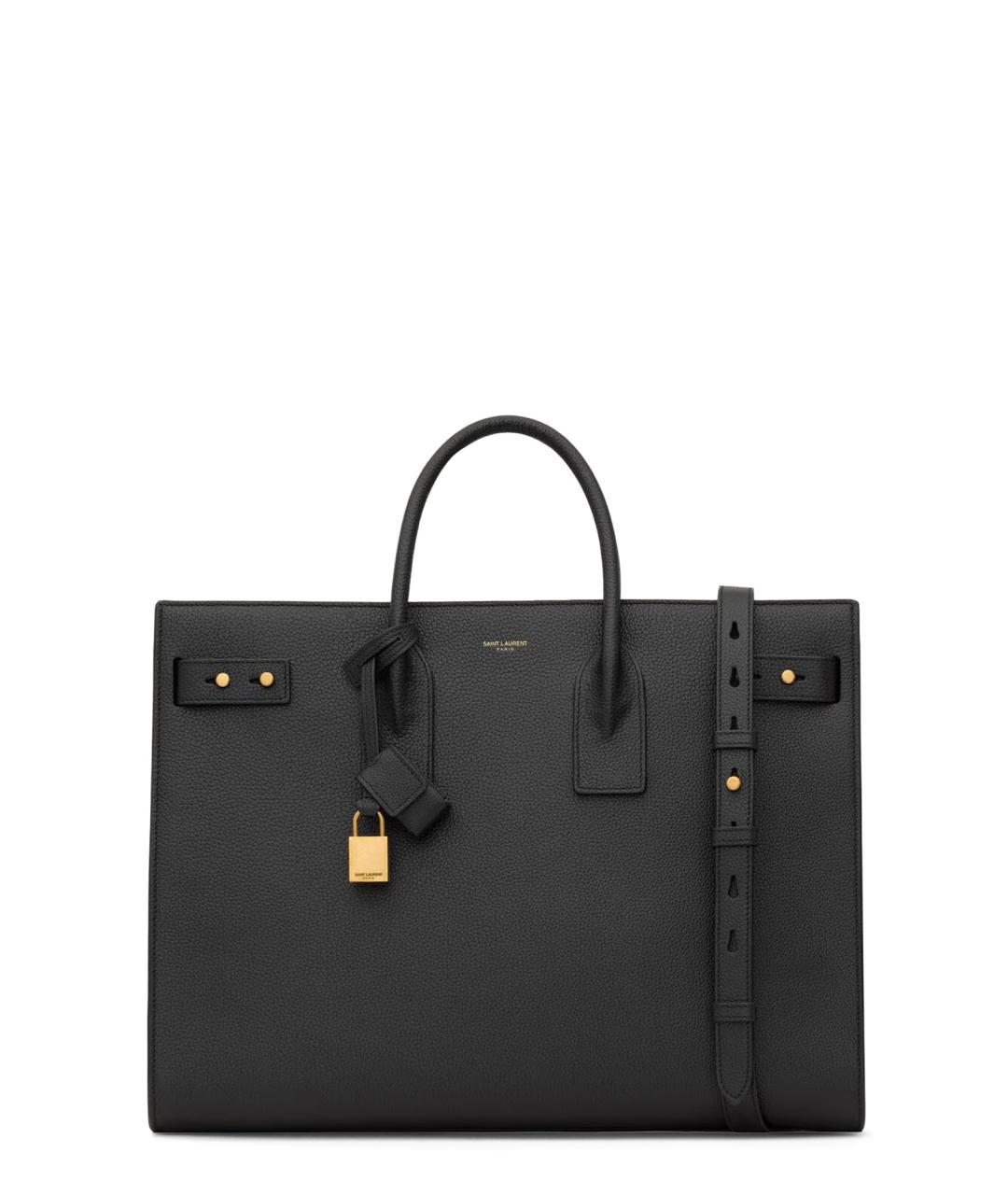 SAINT LAURENT Черная кожаная сумка тоут, фото 1