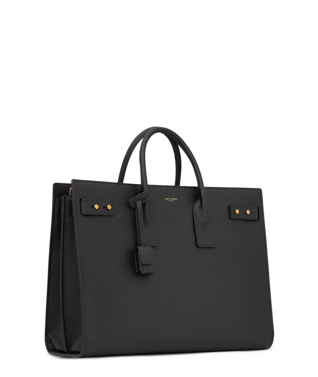 SAINT LAURENT Черная кожаная сумка тоут, фото 3