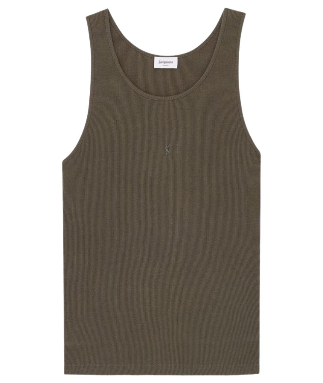 SAINT LAURENT Хаки хлопковая майка, фото 1