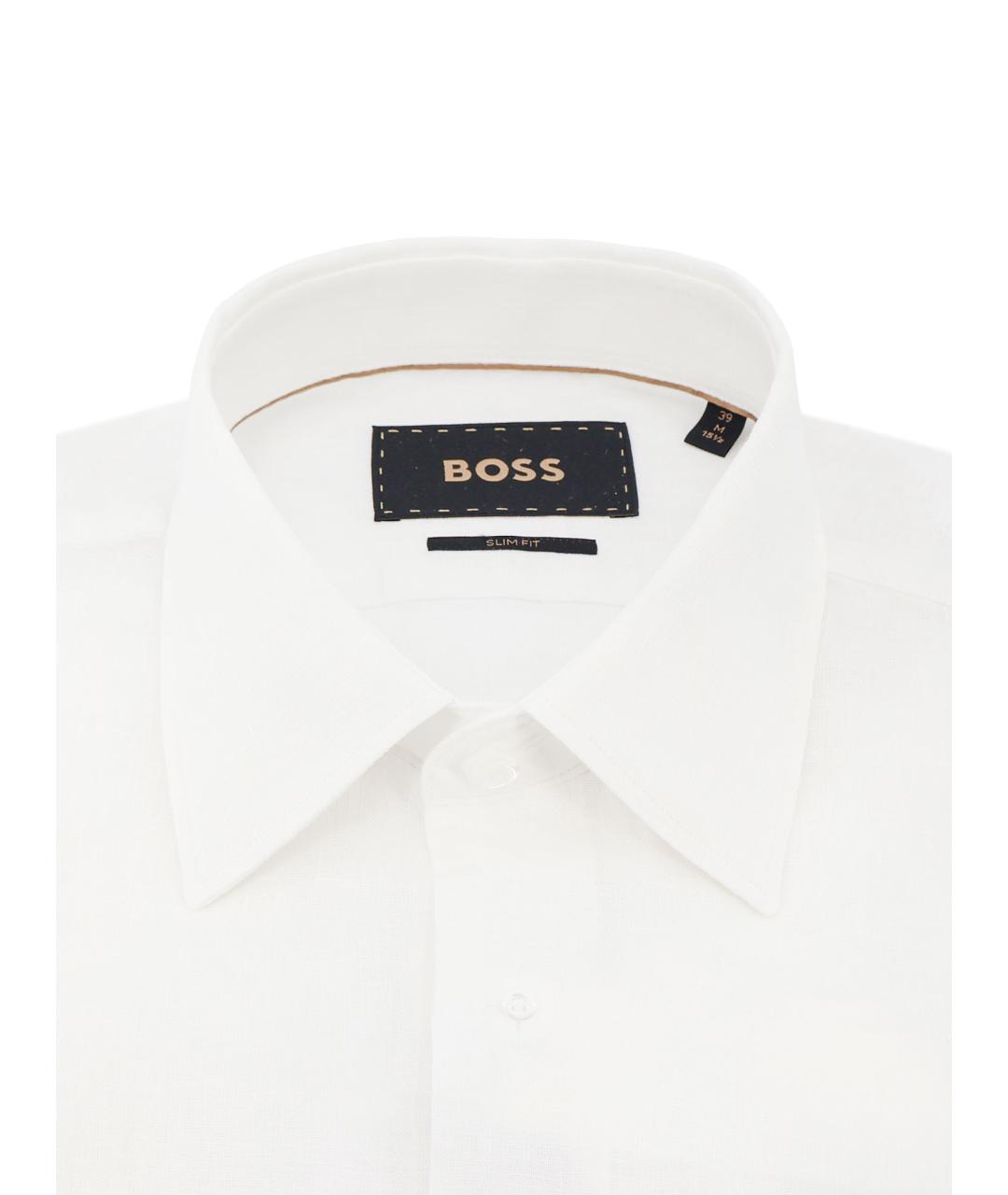 HUGO BOSS Белая льняная классическая рубашка, фото 2