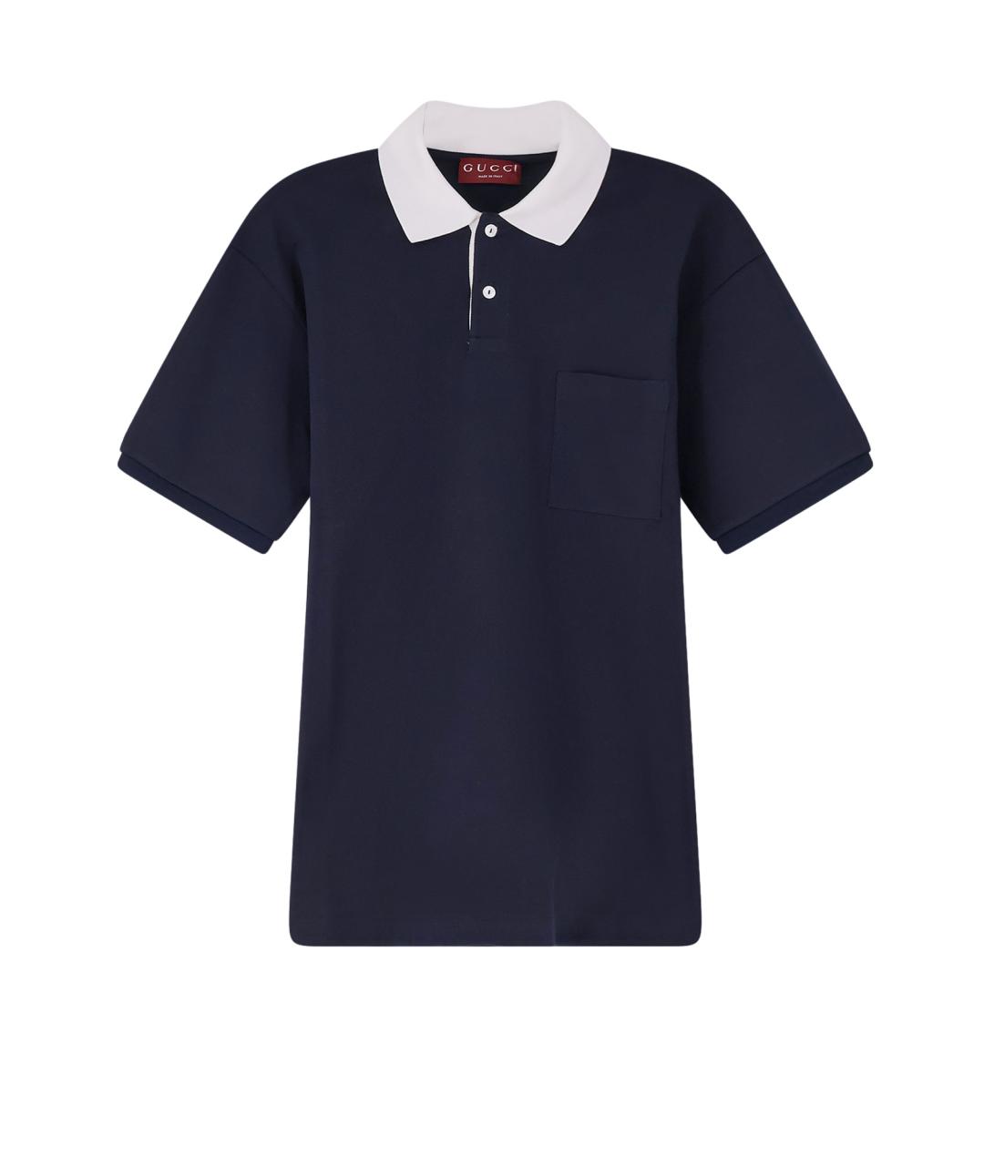 GUCCI Темно-синее хлопковое поло с коротким рукавом, фото 1