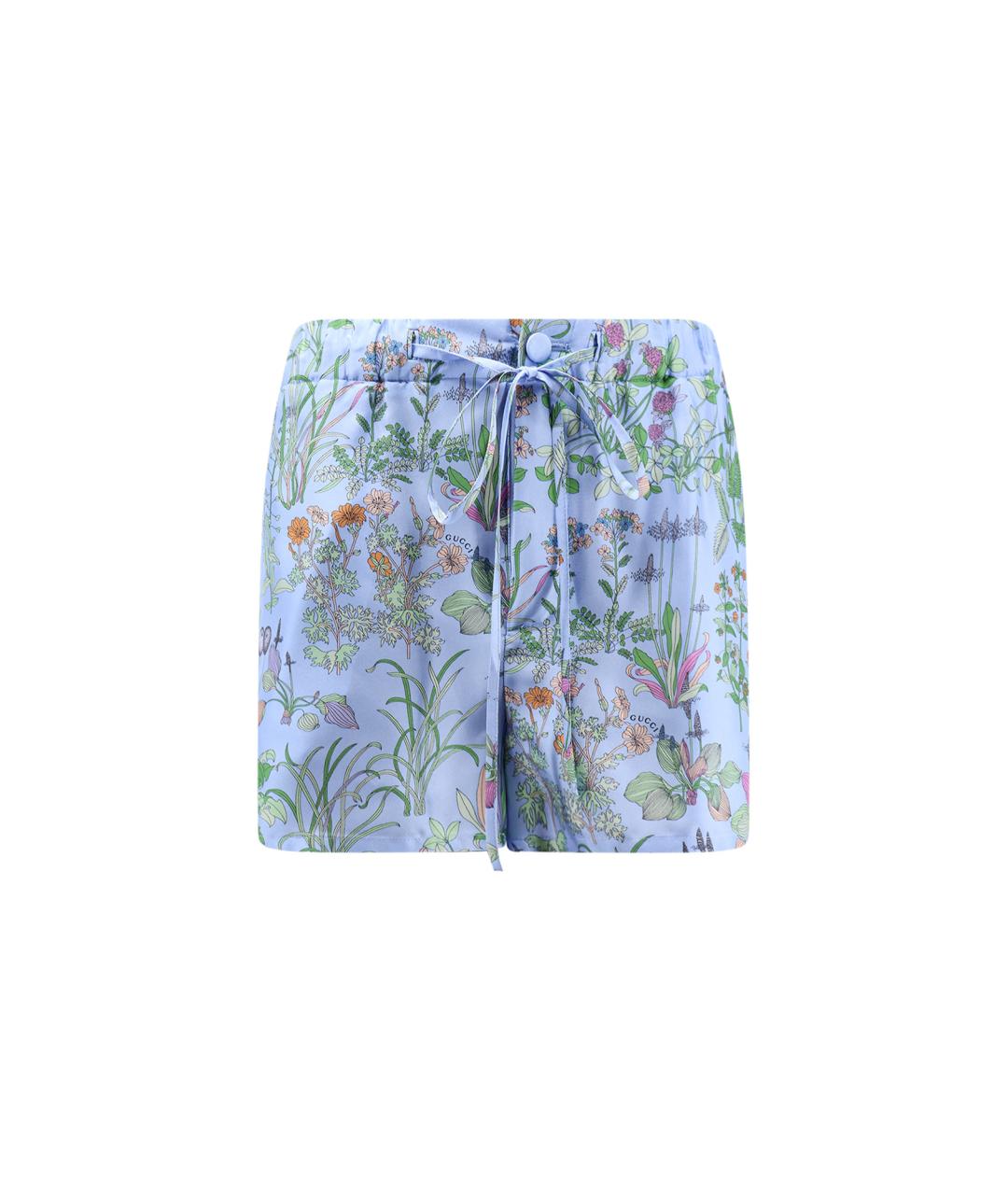 GUCCI Голубые шелковые шорты, фото 1