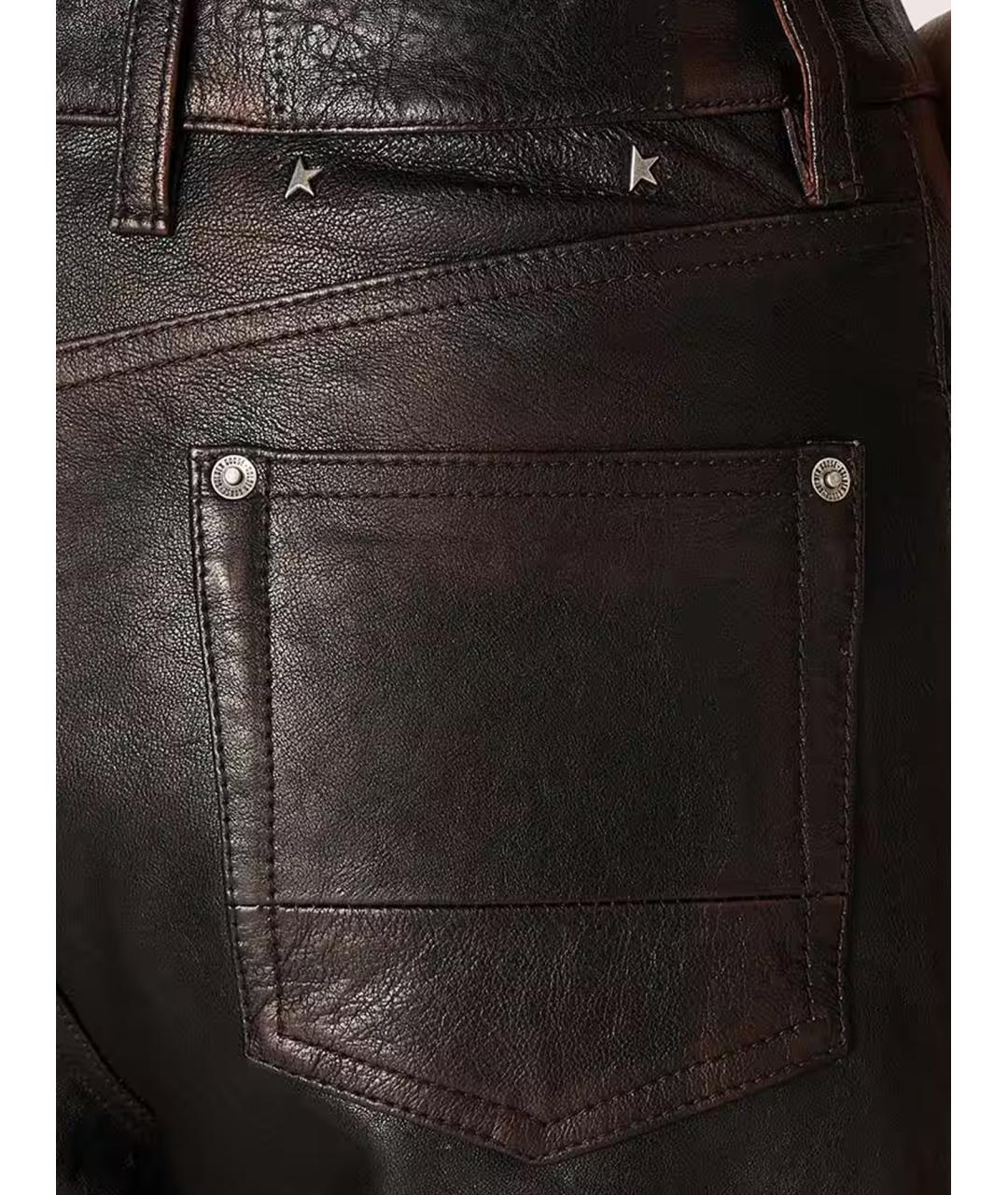 GOLDEN GOOSE DELUXE BRAND Коричневые кожаные прямые брюки, фото 3