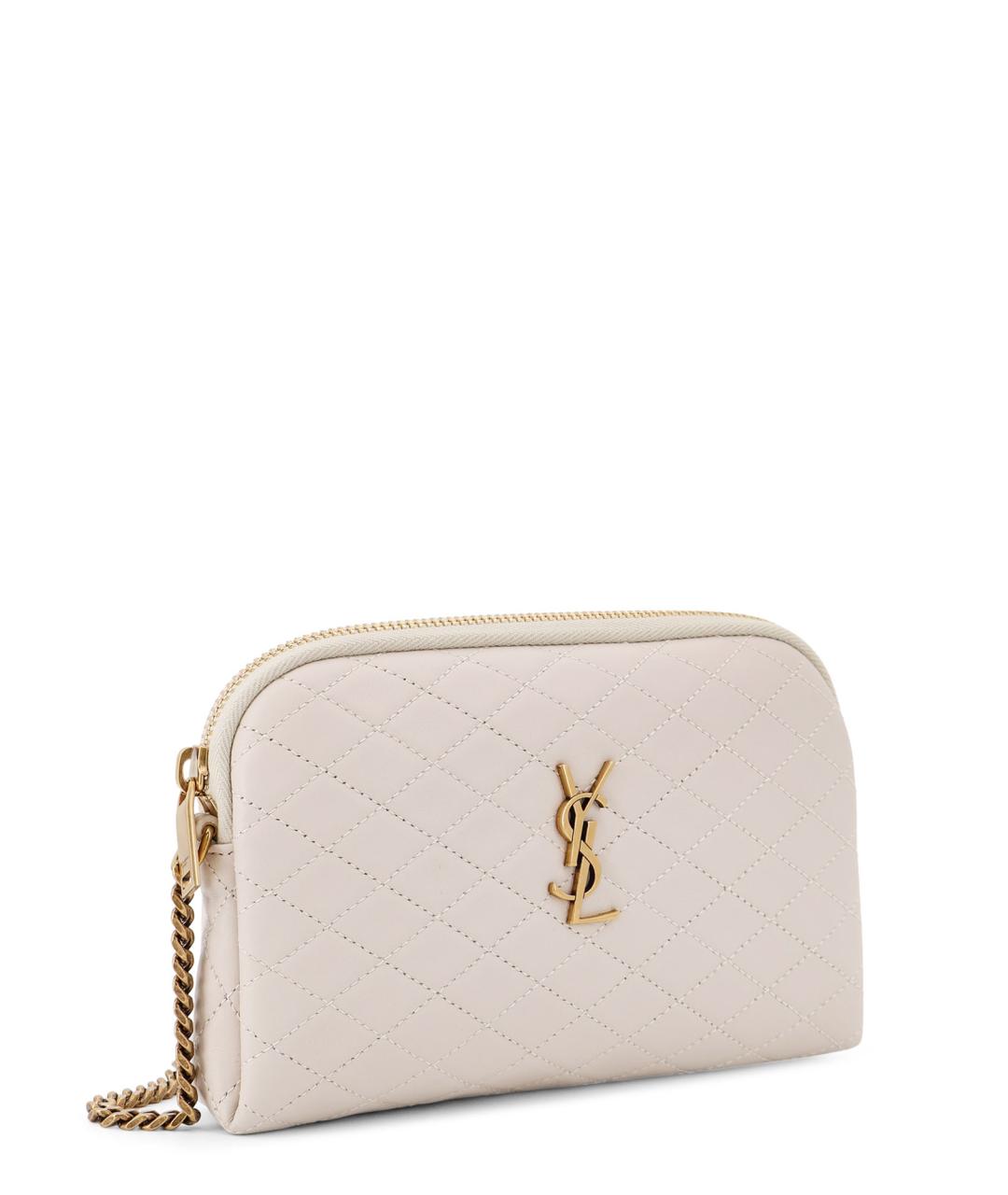 SAINT LAURENT Бежевая кожаная сумка через плечо, фото 3