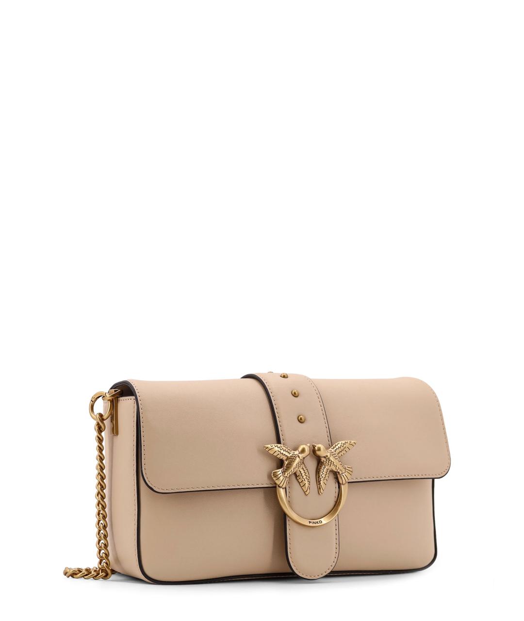 PINKO Бежевая кожаная сумка через плечо, фото 3