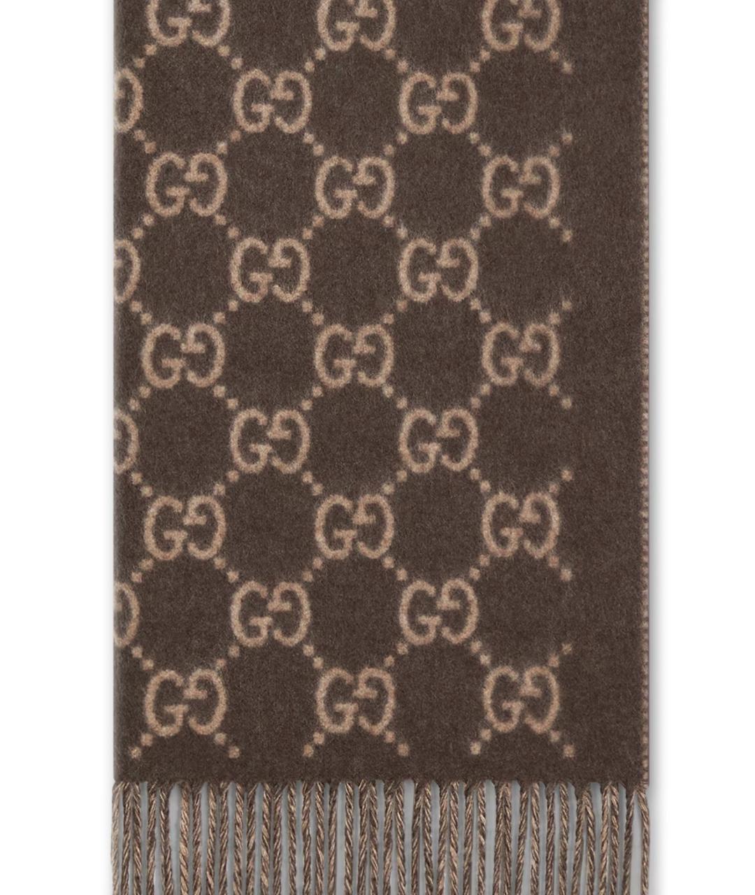 GUCCI Коричневый кашемировый шарф, фото 2