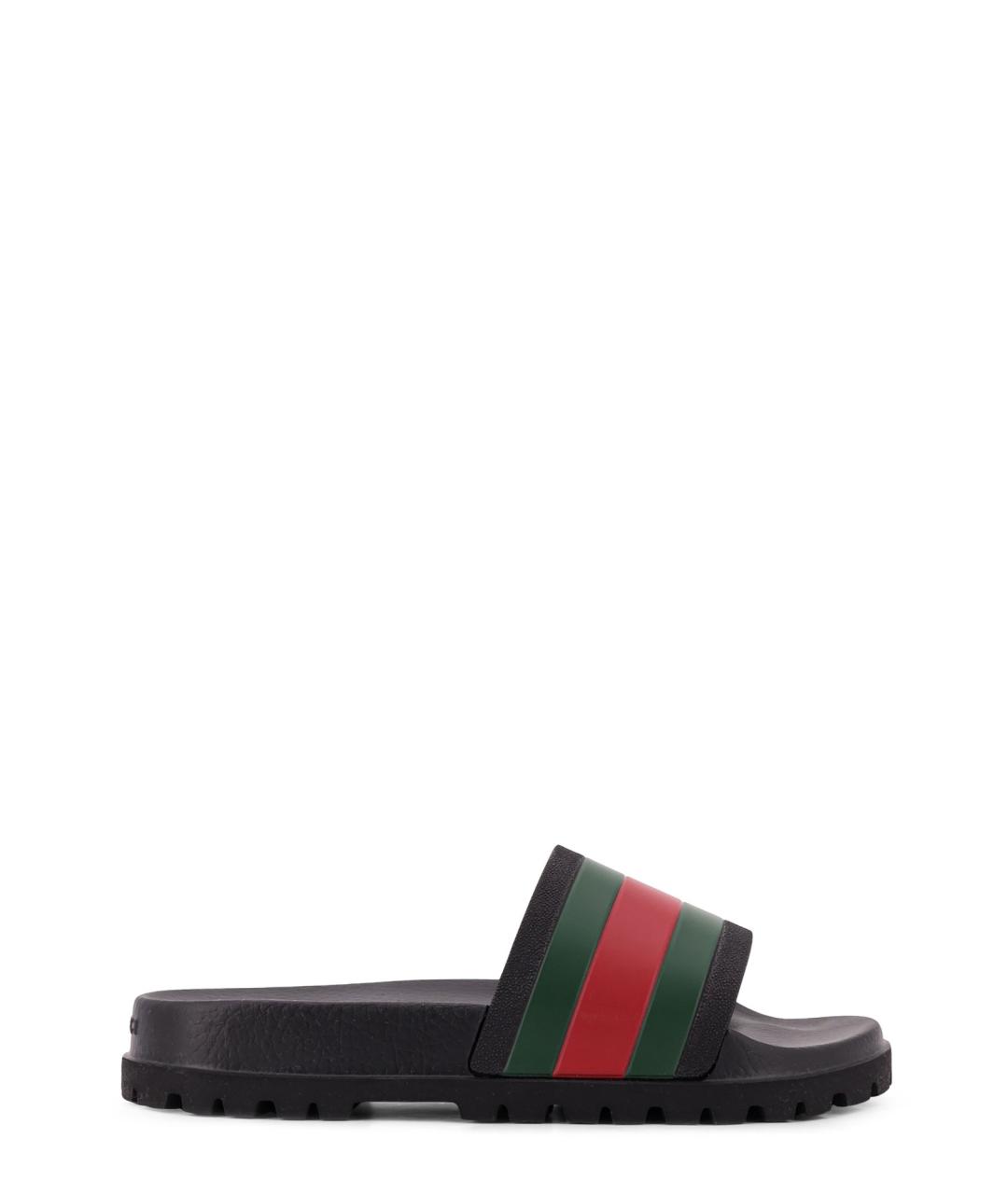 GUCCI Черные резиновые шлепанцы, фото 1