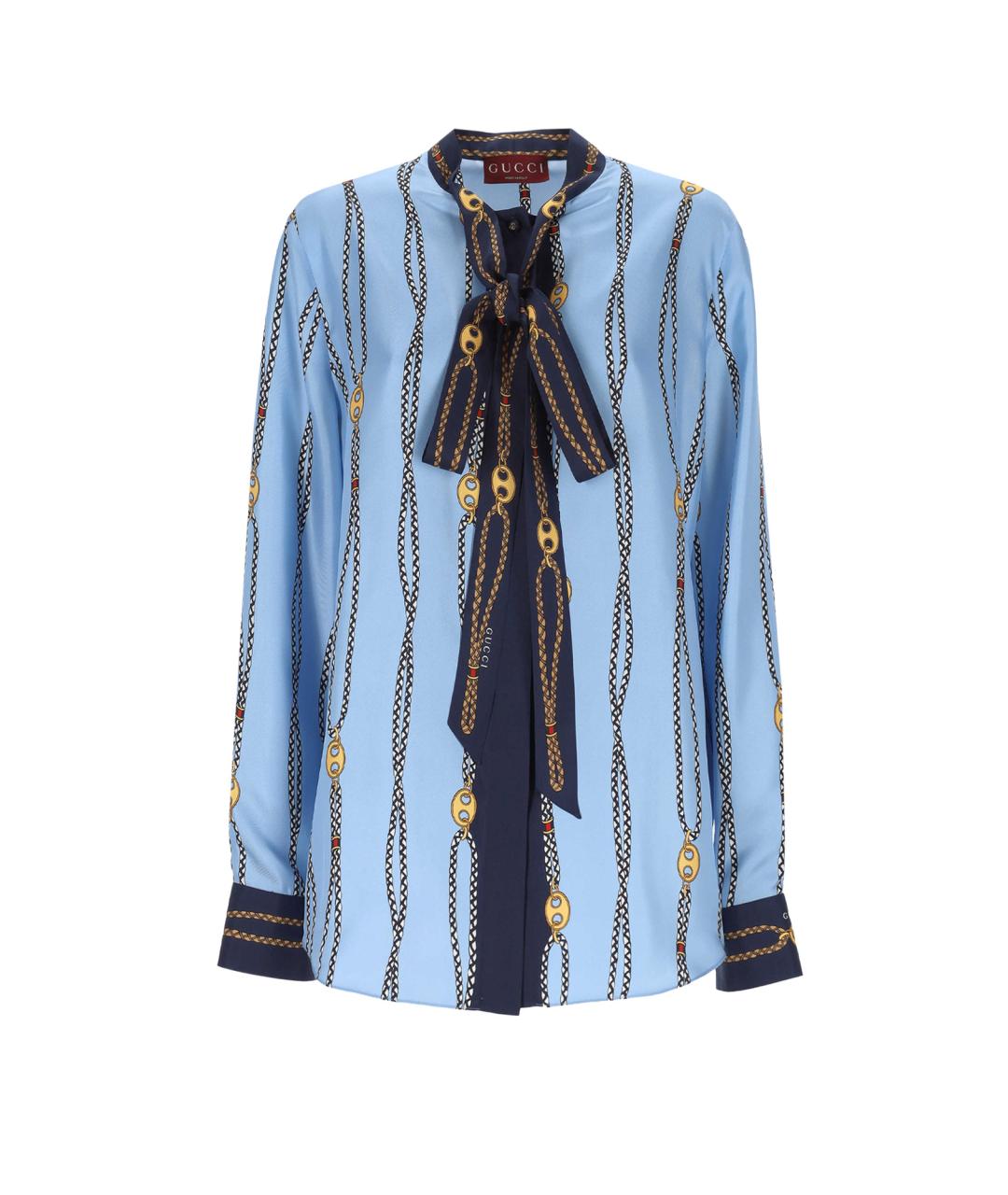 GUCCI Голубая шелковая рубашка, фото 1